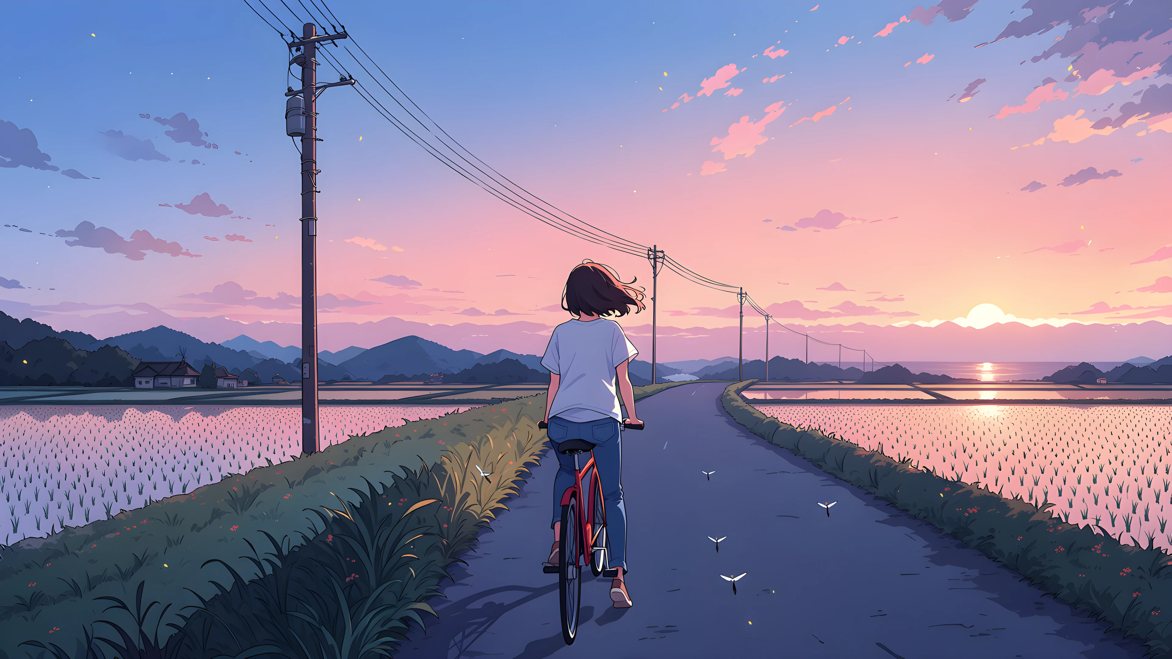 Girl Bicycle Countryside lofi wallpaper