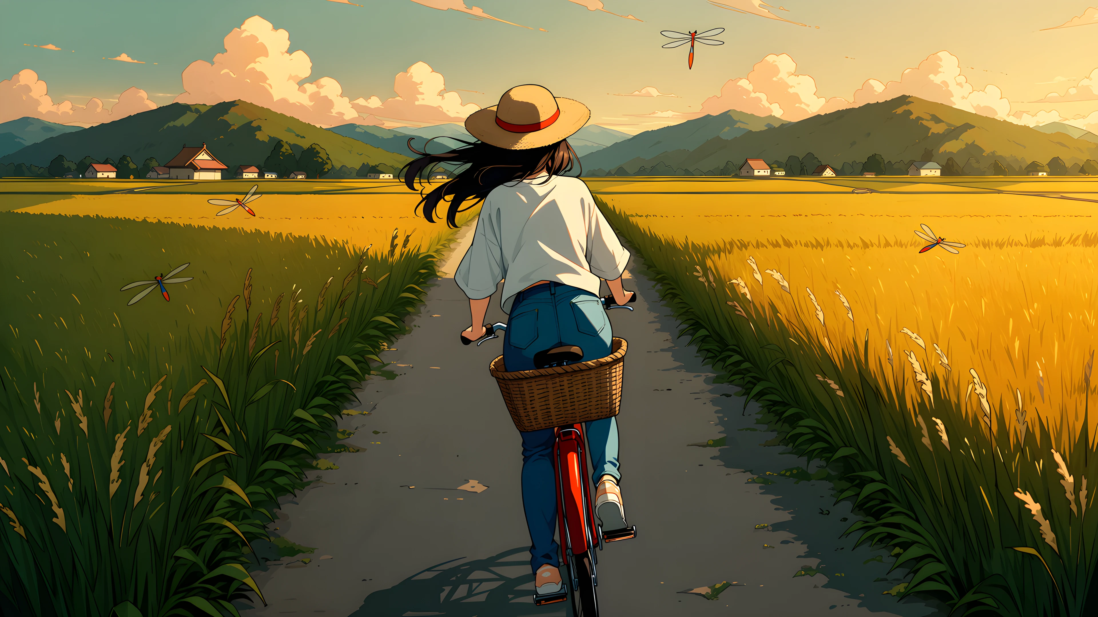 Girl Bicycle Countryside lofi wallpaper