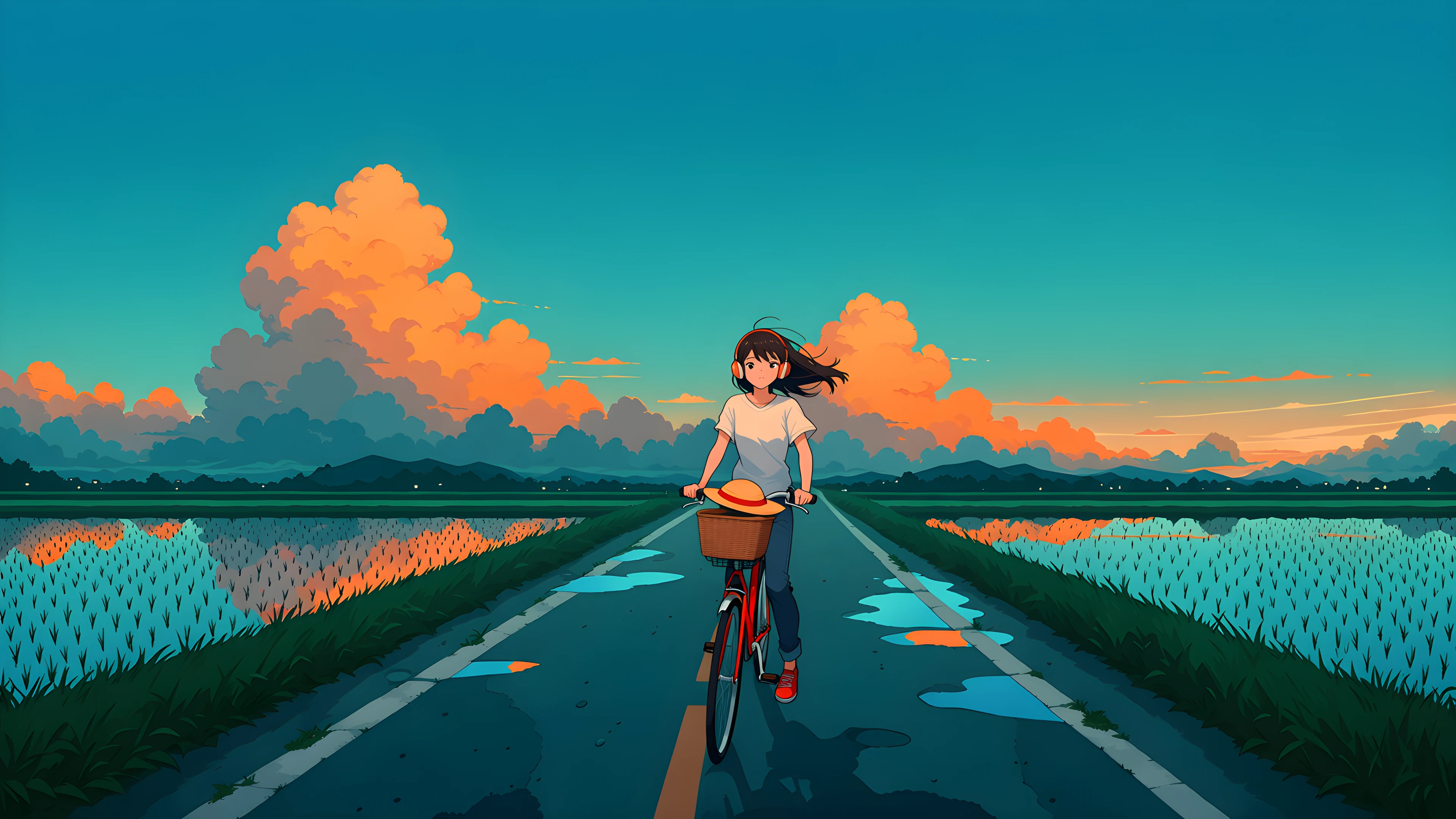 Girl Bicycle Countryside lofi wallpaper