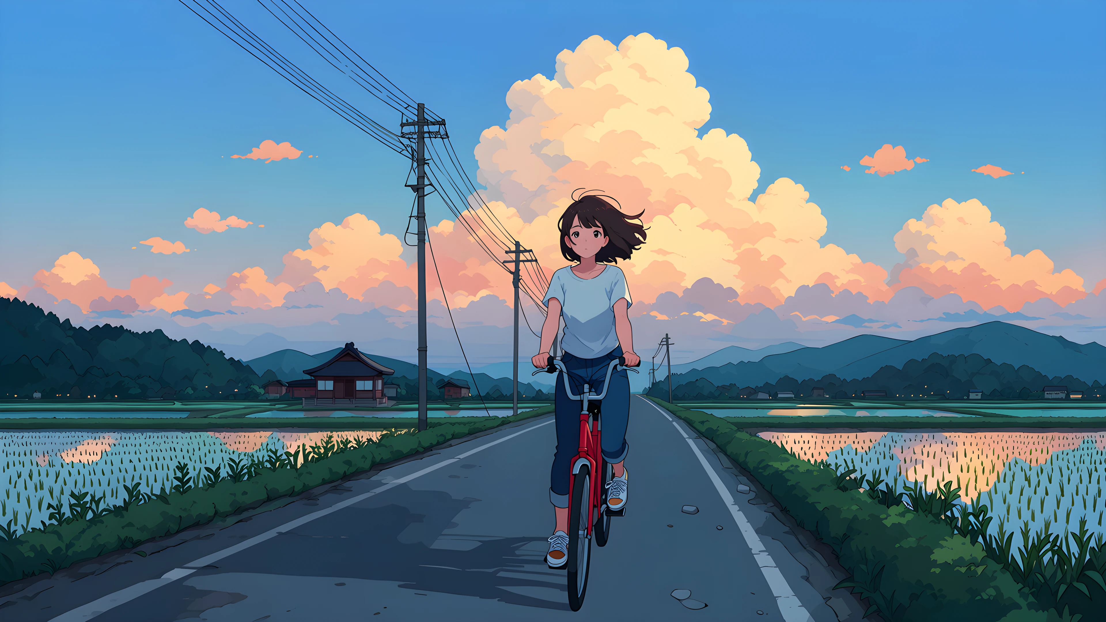 Girl Bicycle Countryside lofi wallpaper