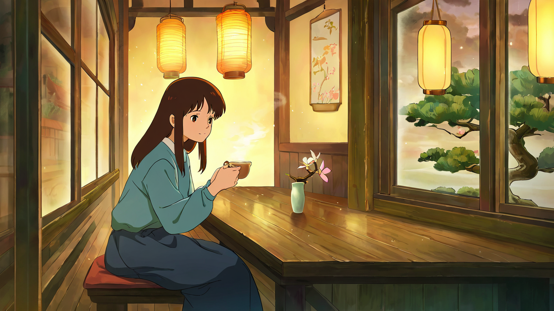 girl cafe japan lofi wallpaper