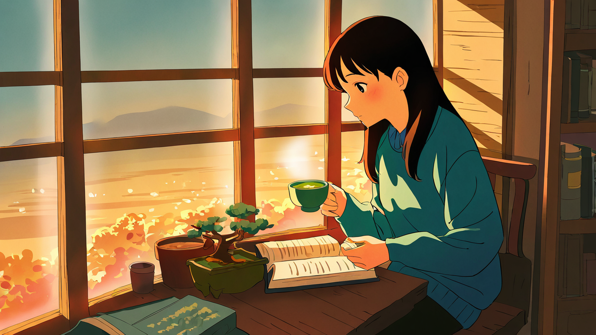 girl cafe japan lofi wallpaper