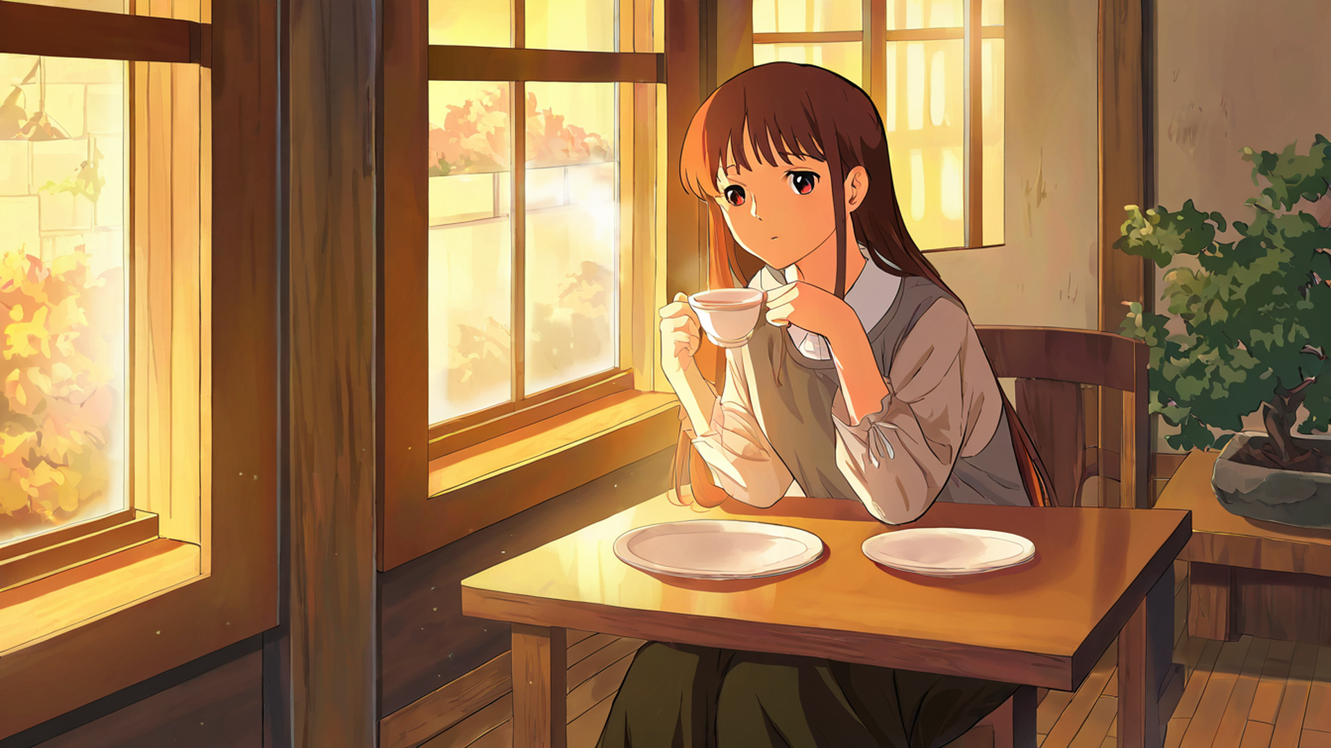 girl cafe japan lofi wallpaper