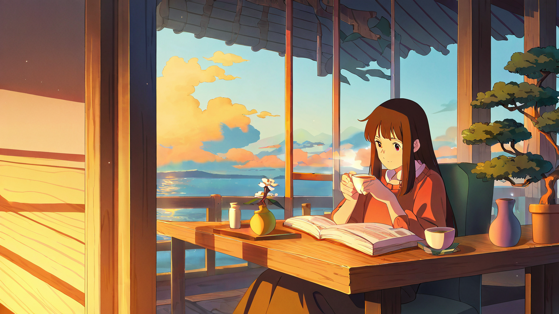girl cafe japan lofi wallpaper