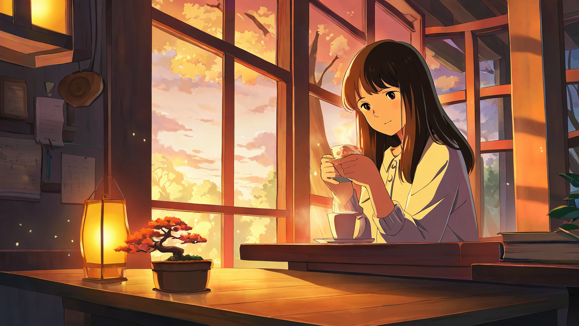 girl cafe japan lofi wallpaper