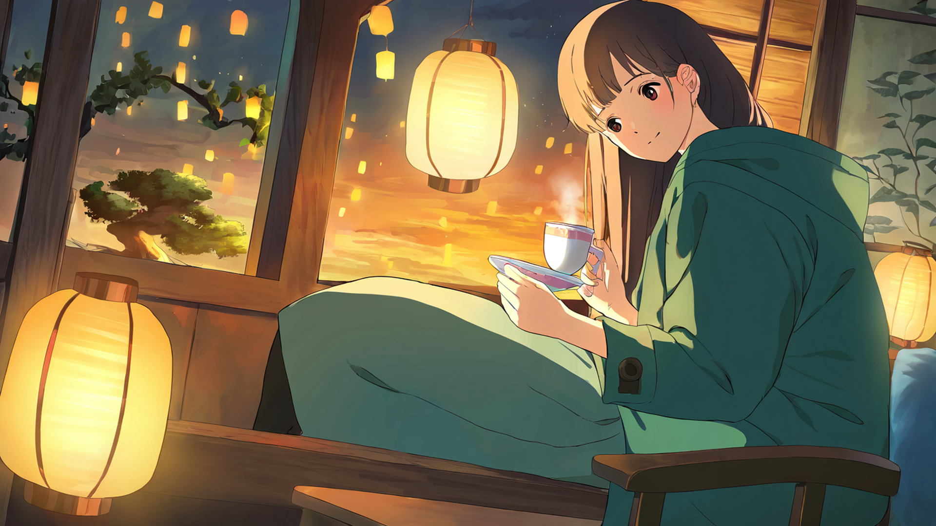 girl cafe japan lofi wallpaper