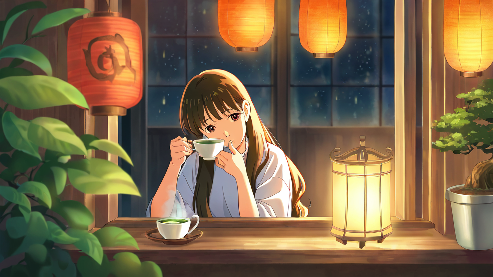 girl cafe japan lofi wallpaper