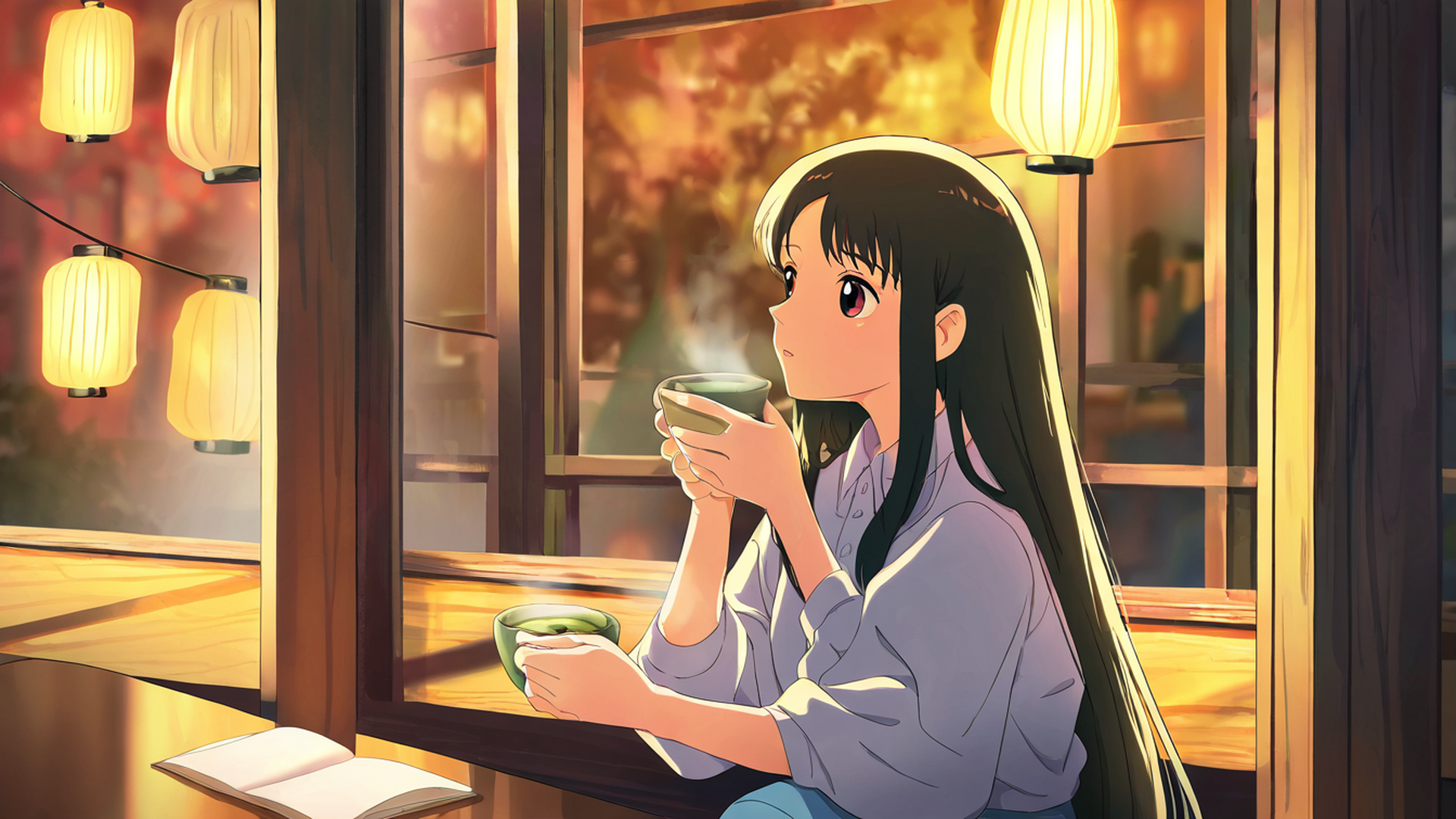 girl cafe japan lofi wallpaper