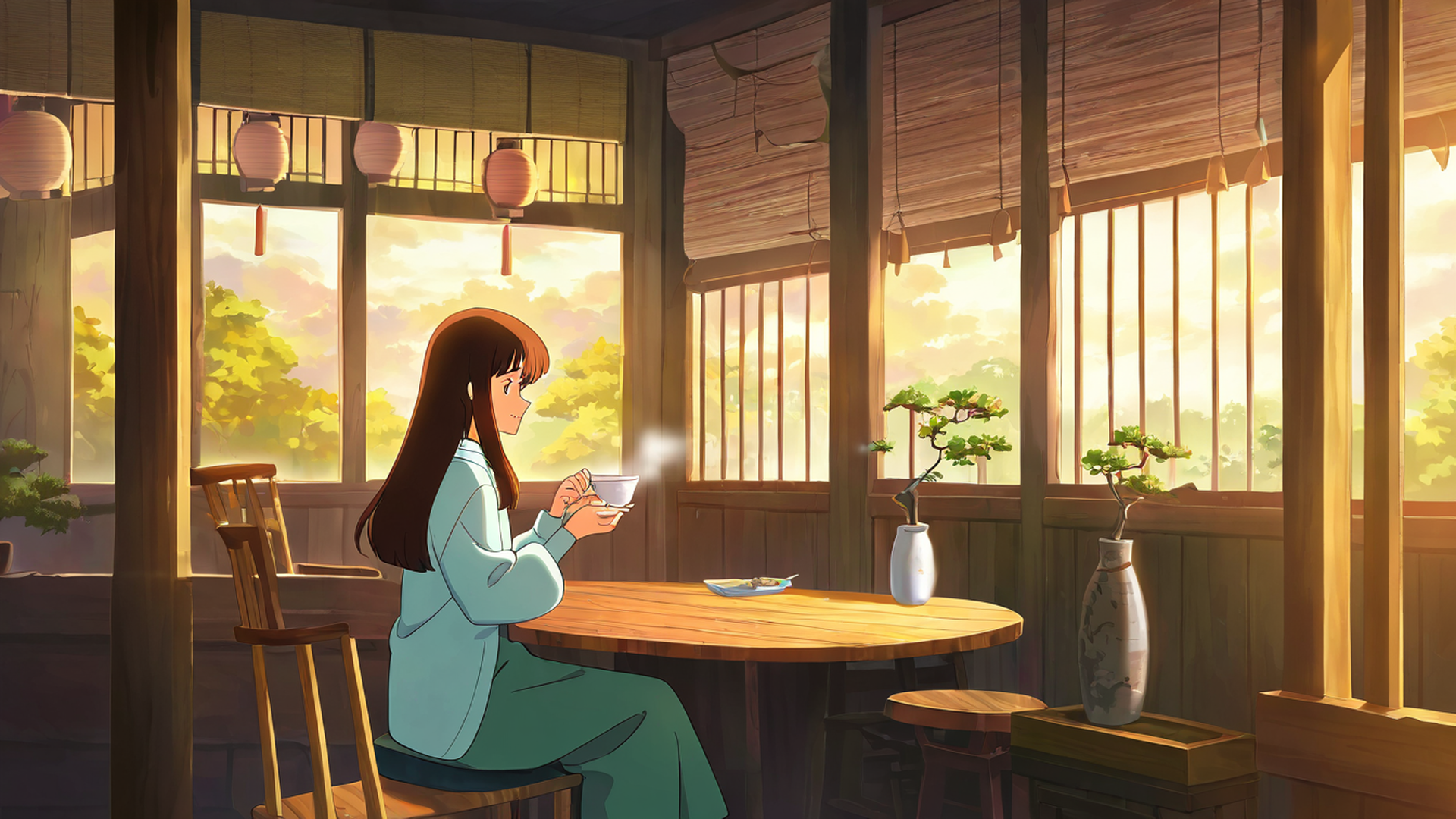 girl cafe japan lofi wallpaper