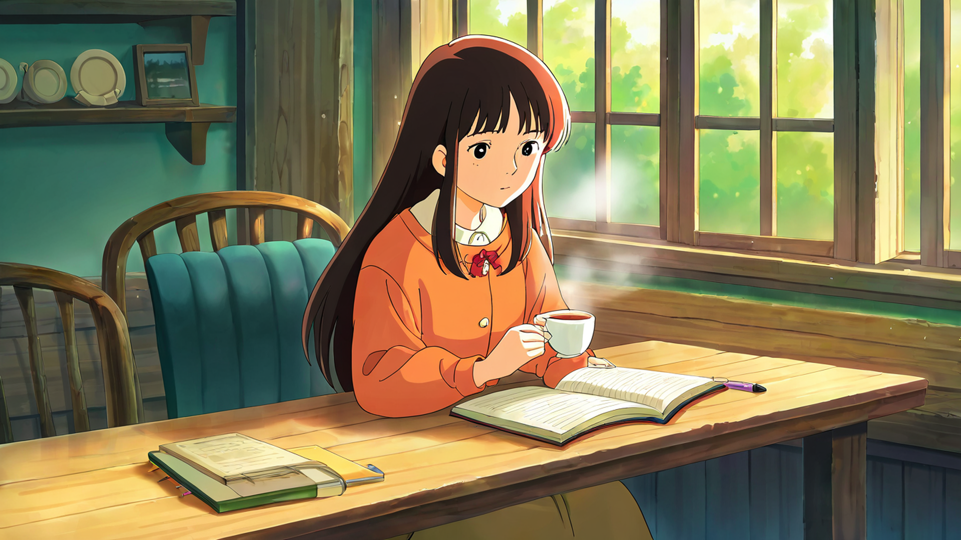 girl cafe japan lofi wallpaper