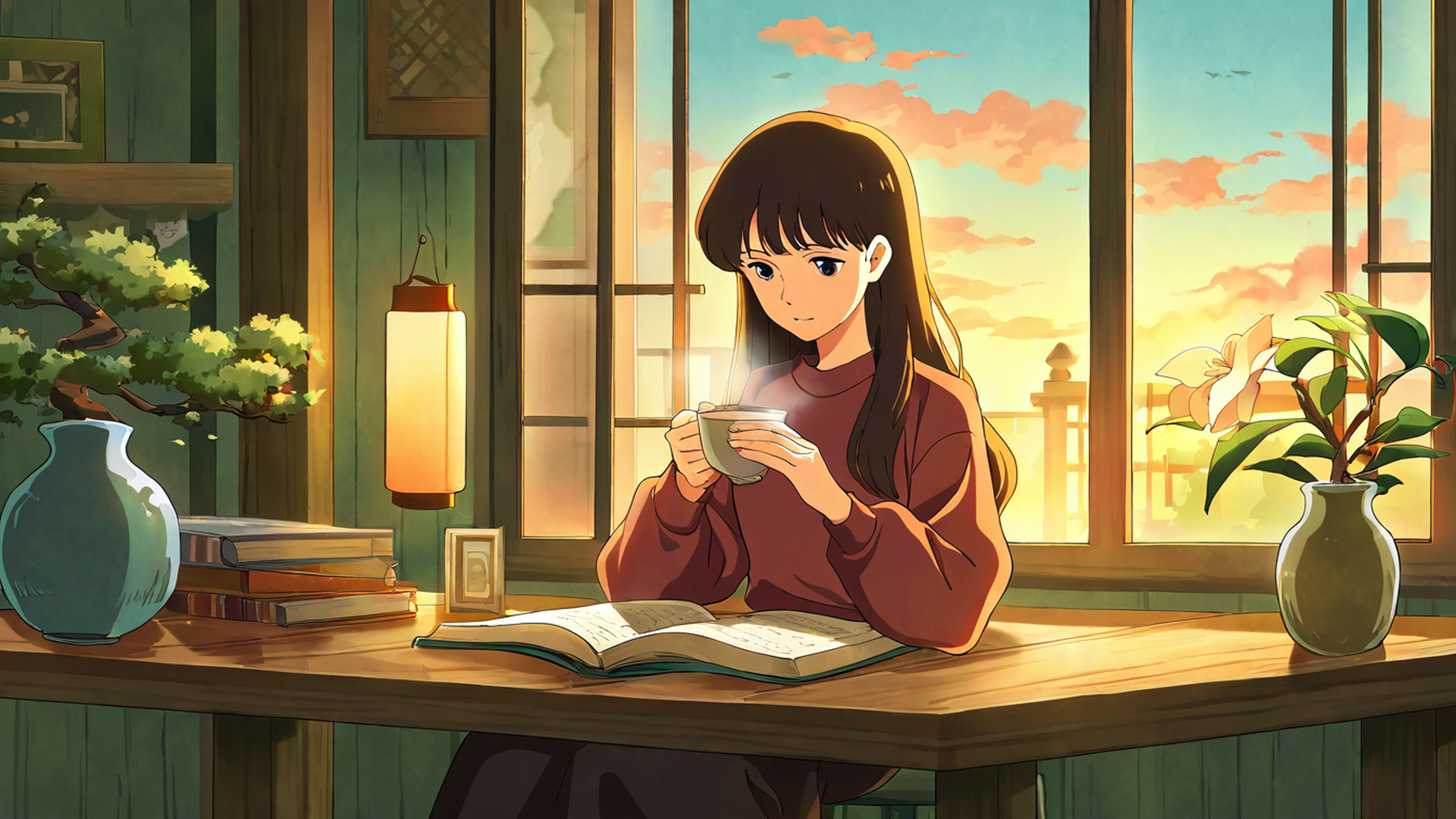 girl cafe japan lofi wallpaper