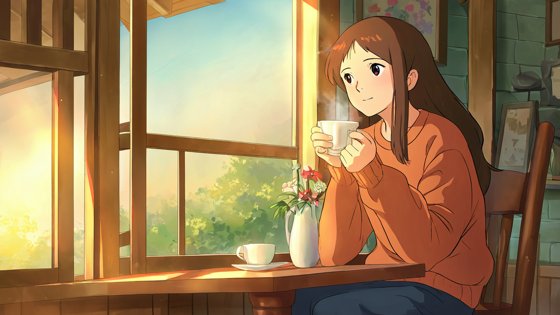 girl cafe japan lofi wallpaper