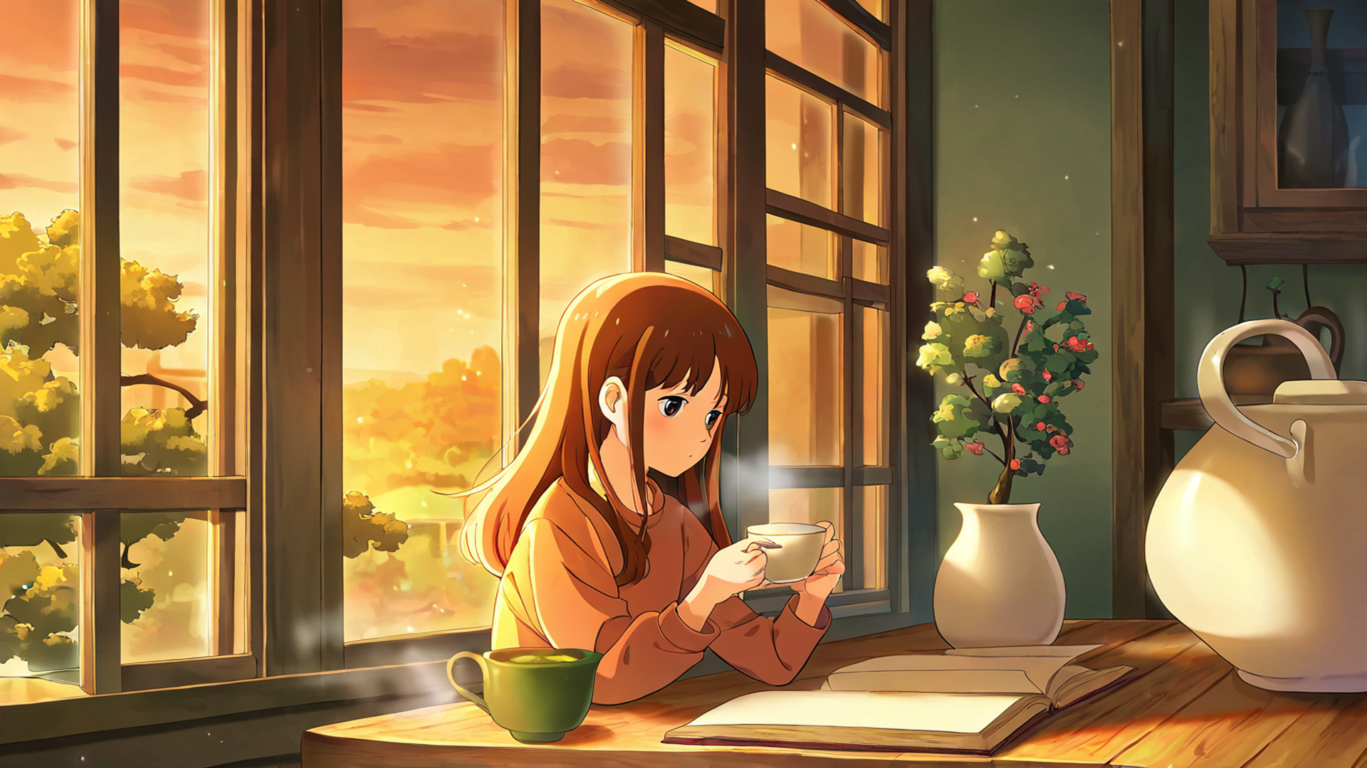 girl cafe japan lofi wallpaper