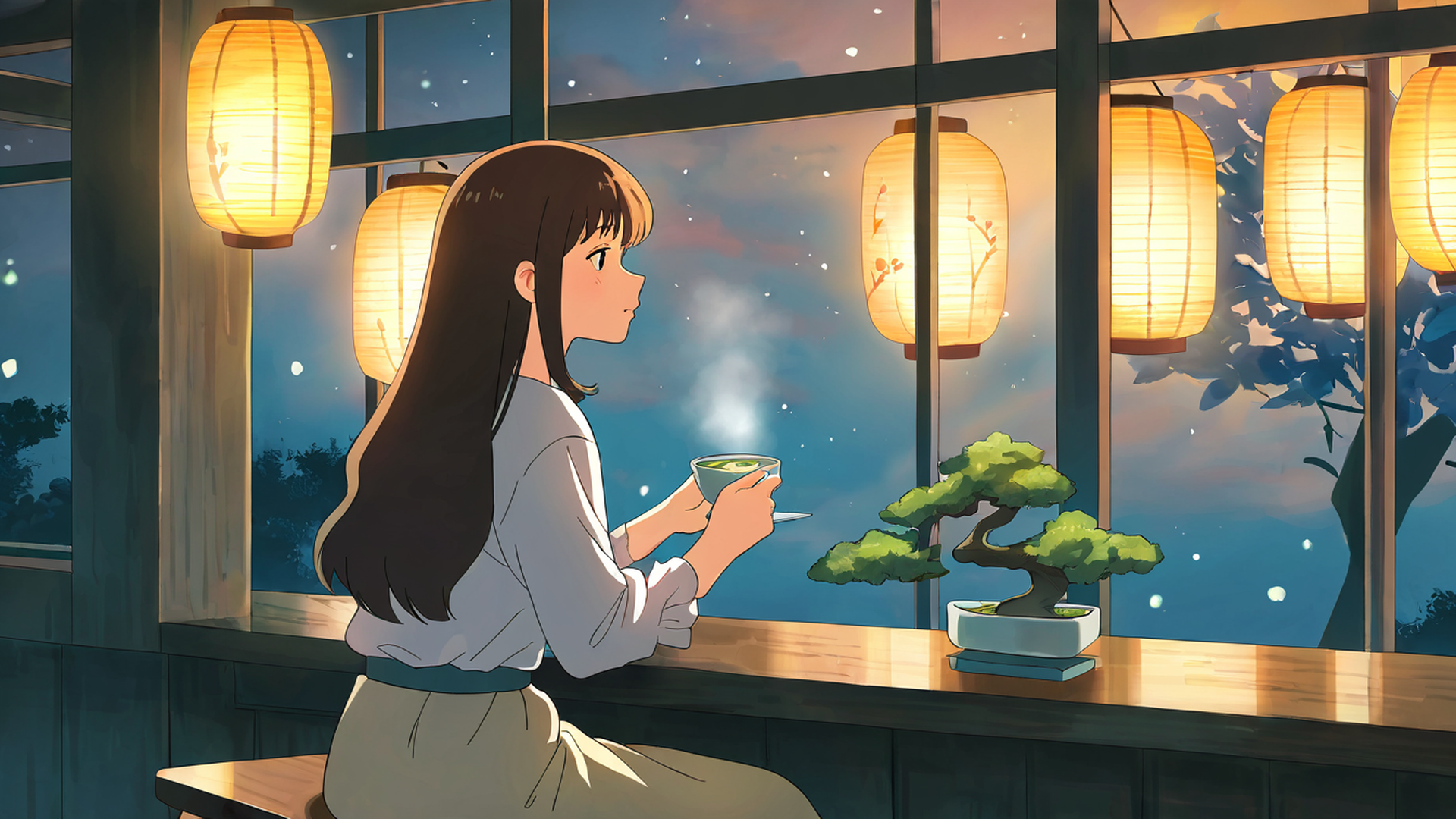girl cafe japan lofi wallpaper