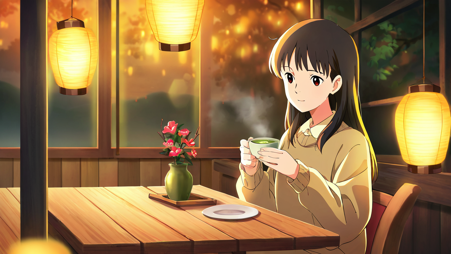 girl cafe japan lofi wallpaper