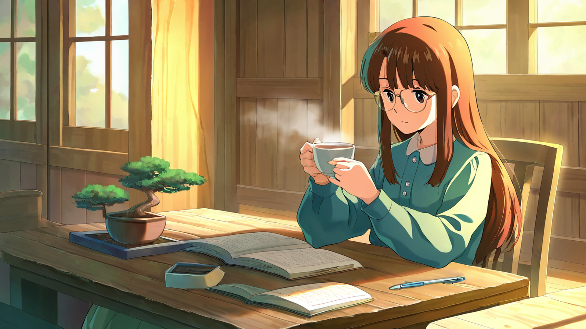 girl cafe japan lofi wallpaper