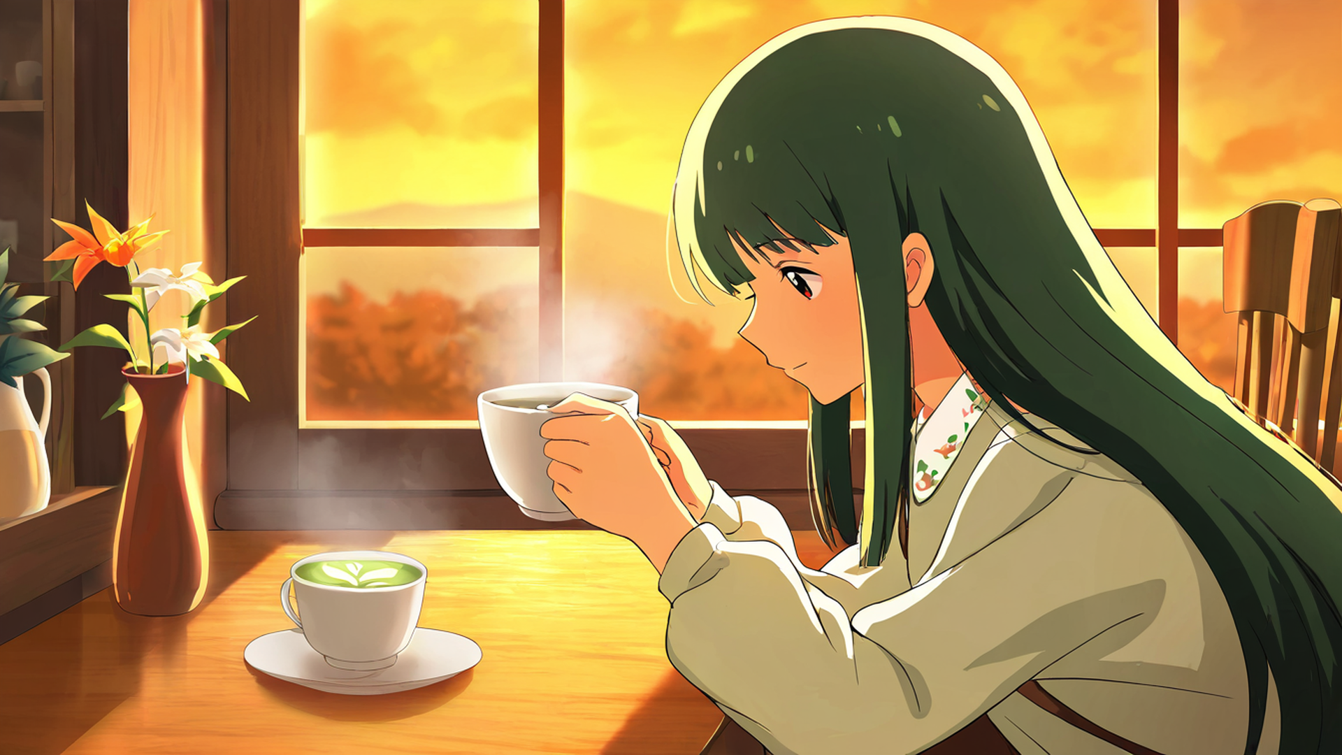 girl cafe japan lofi wallpaper