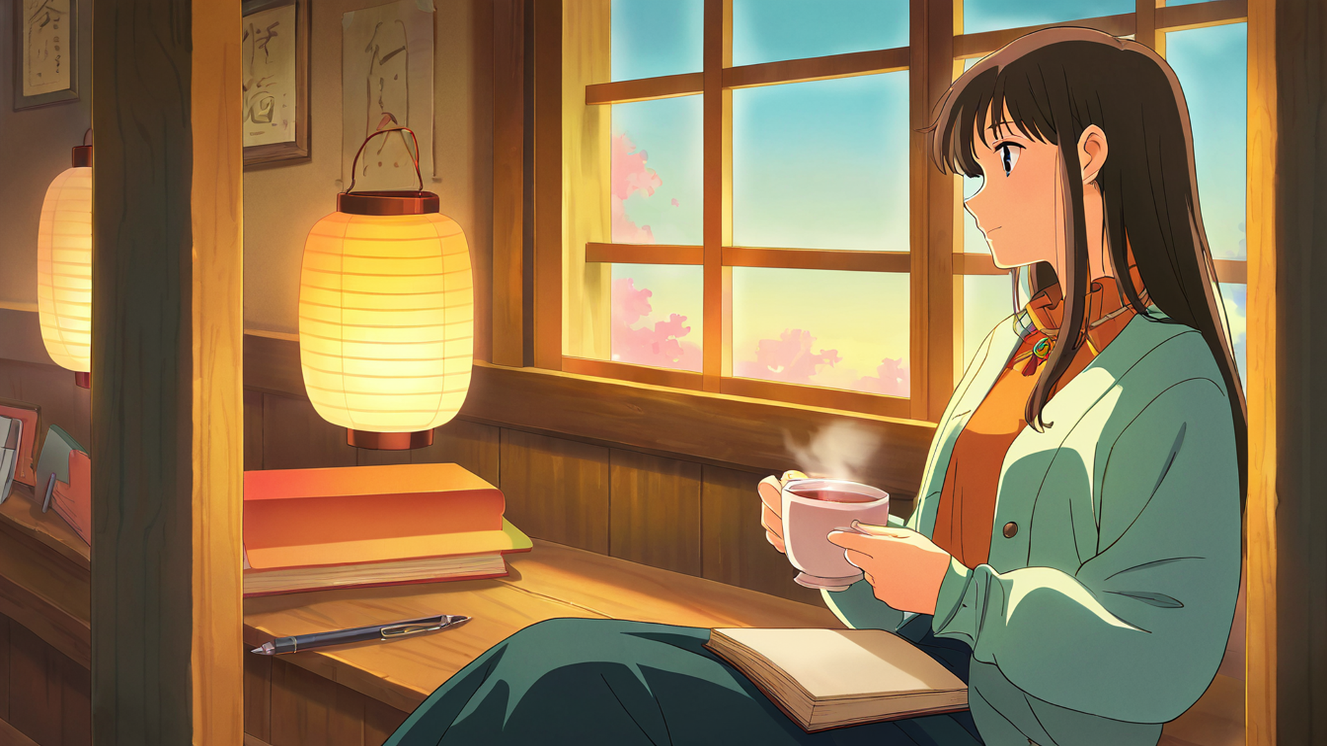 girl cafe japan lofi wallpaper