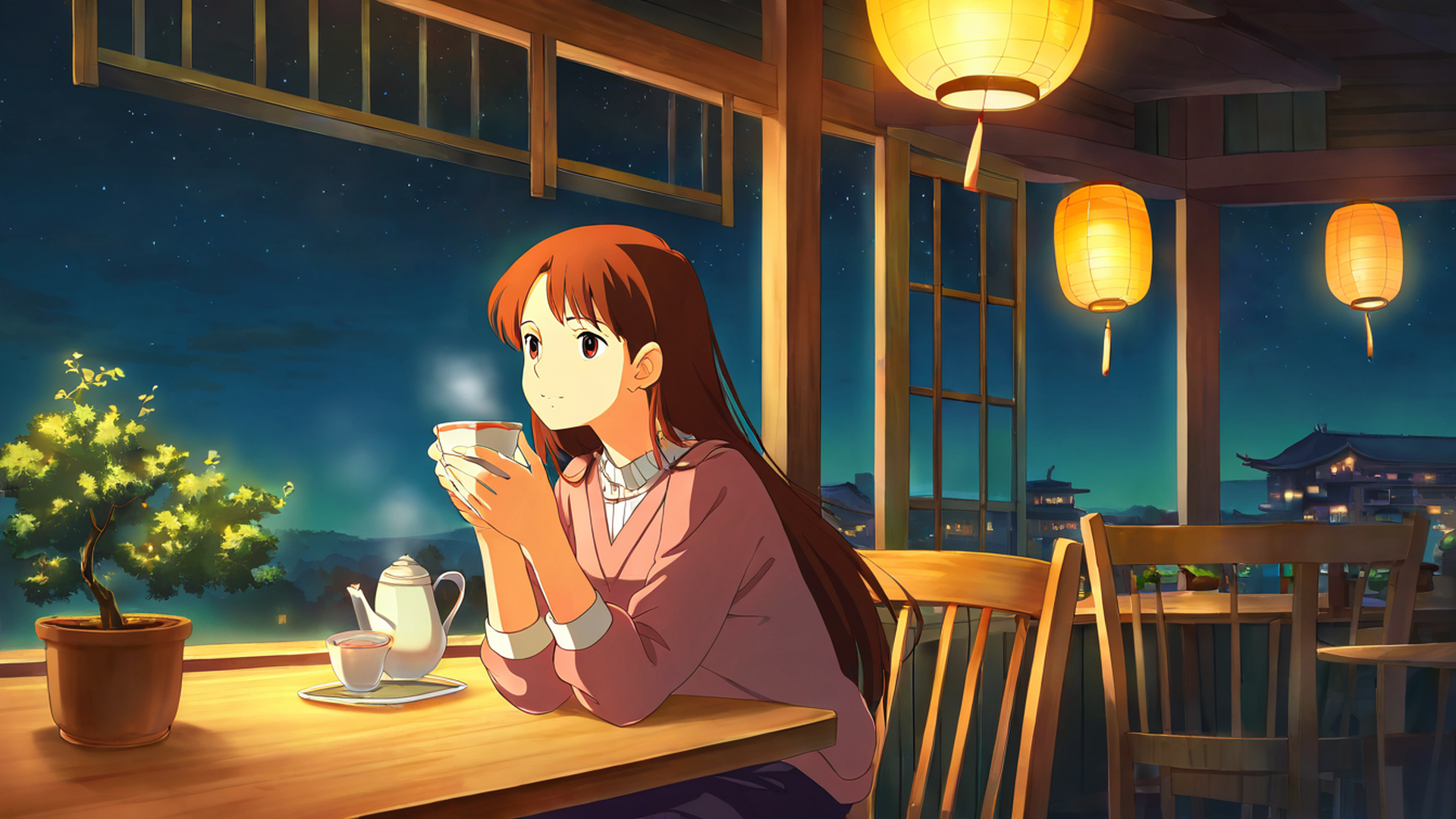 girl cafe japan lofi wallpaper