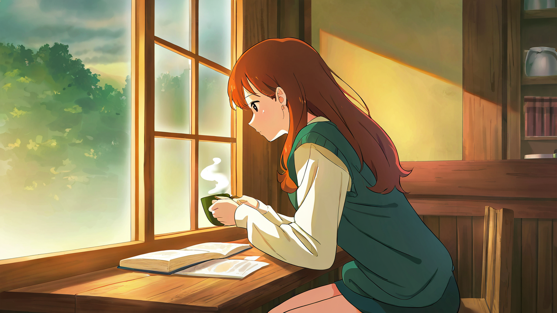 girl cafe japan lofi wallpaper