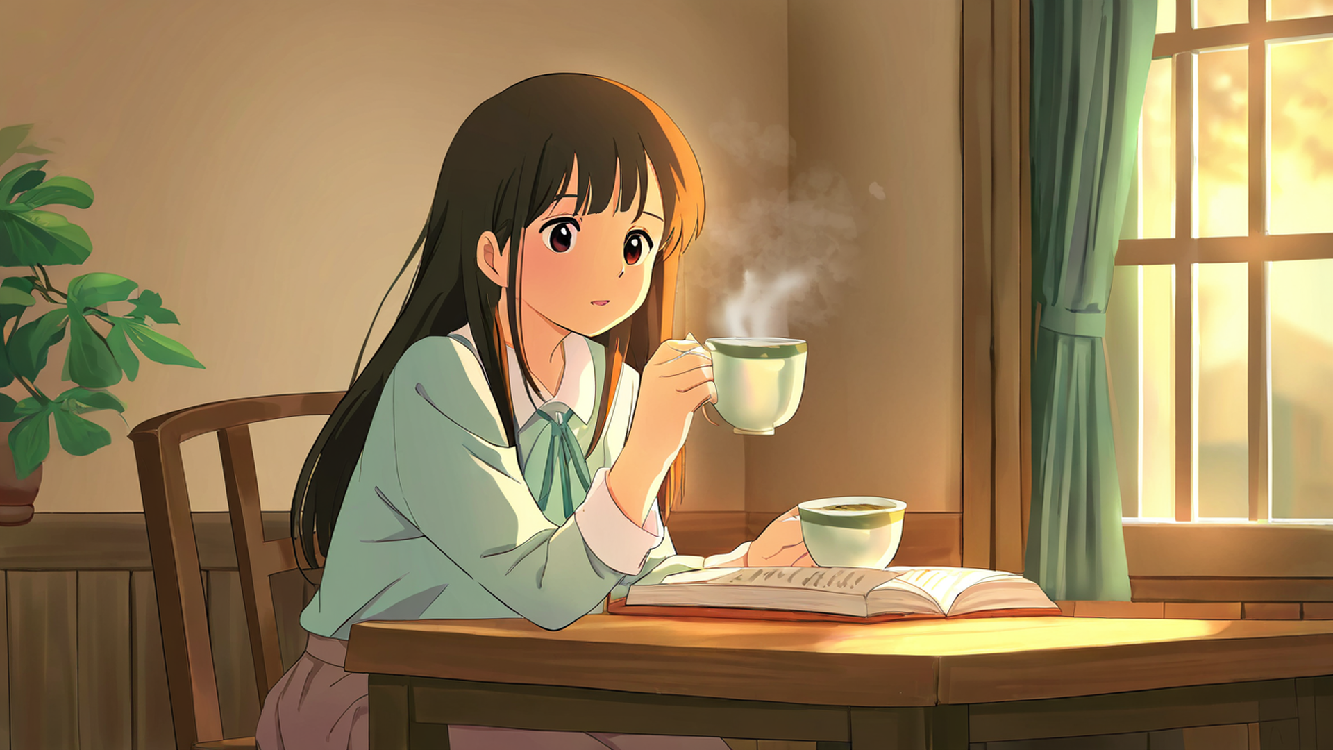 girl cafe japan lofi wallpaper