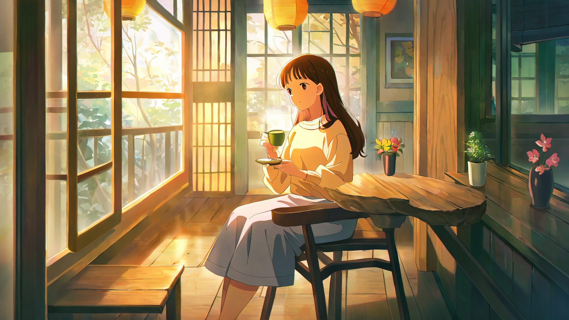 girl cafe japan lofi wallpaper