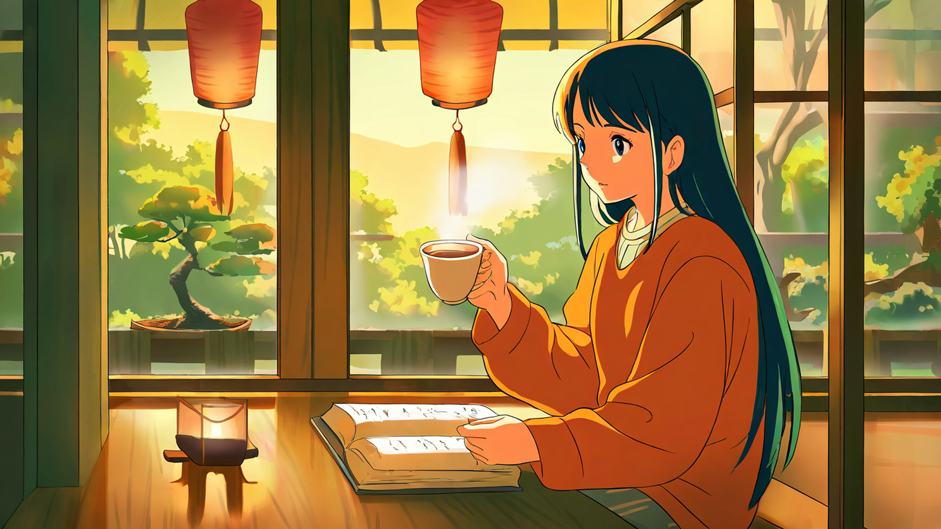 girl cafe japan lofi wallpaper
