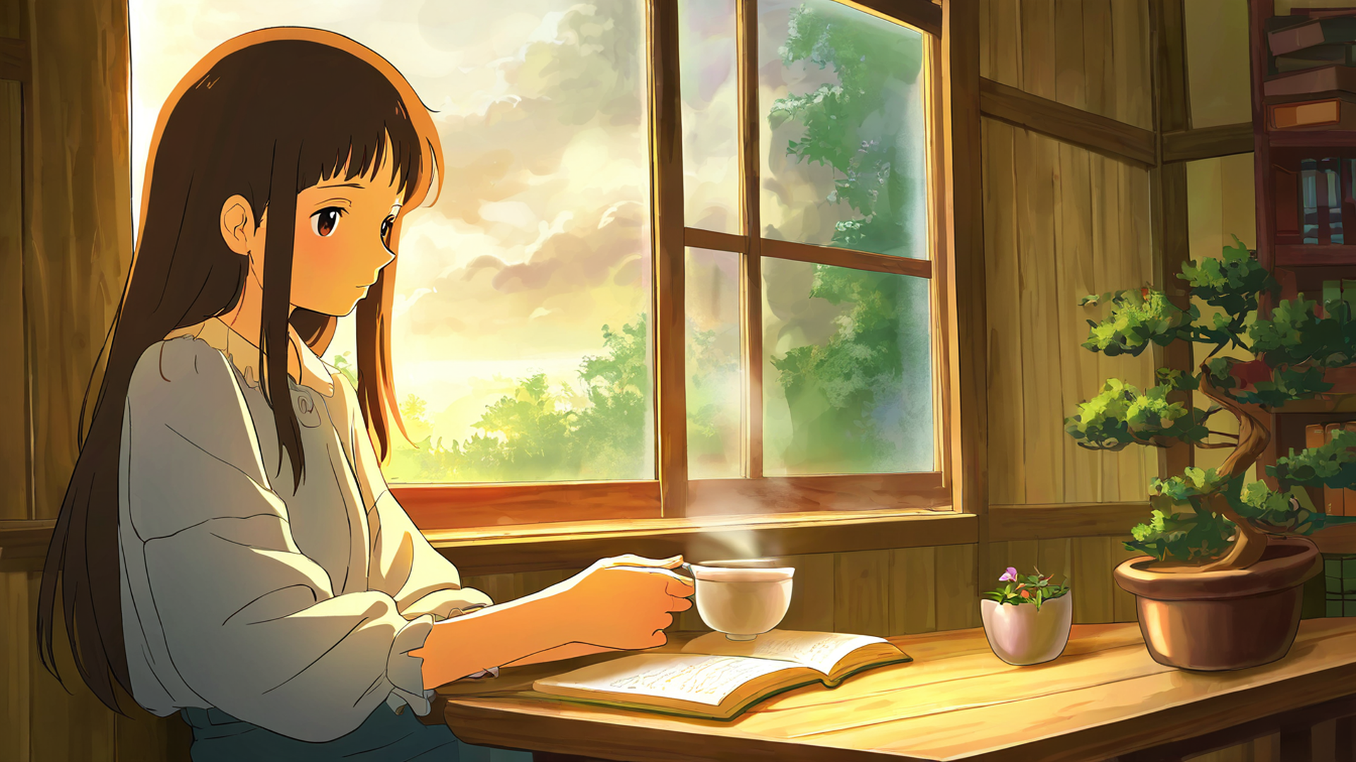 girl cafe japan lofi wallpaper