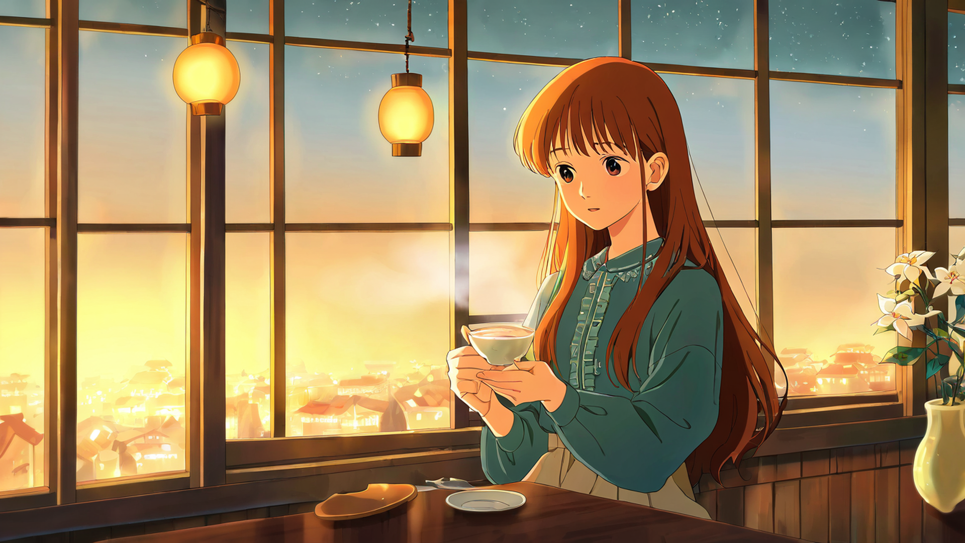 girl cafe japan lofi wallpaper