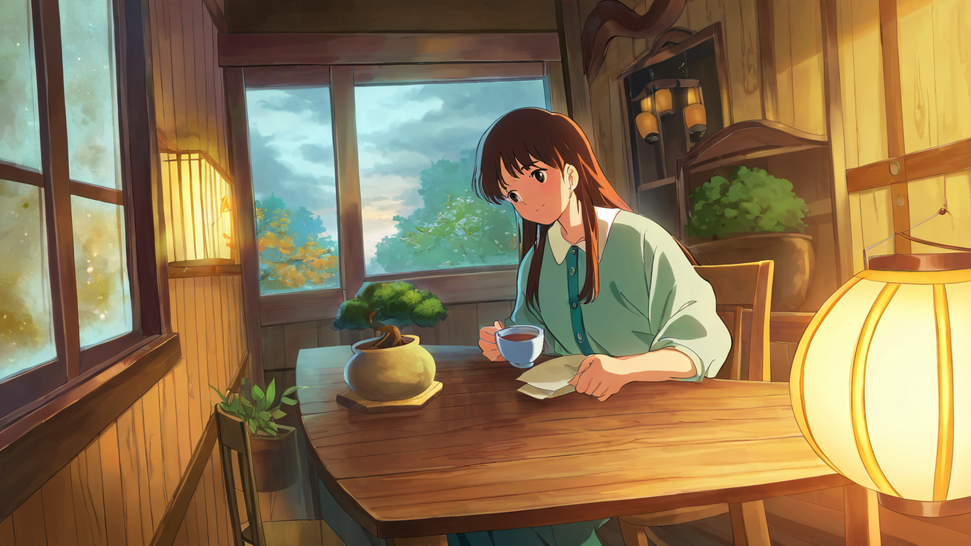 girl cafe japan lofi wallpaper