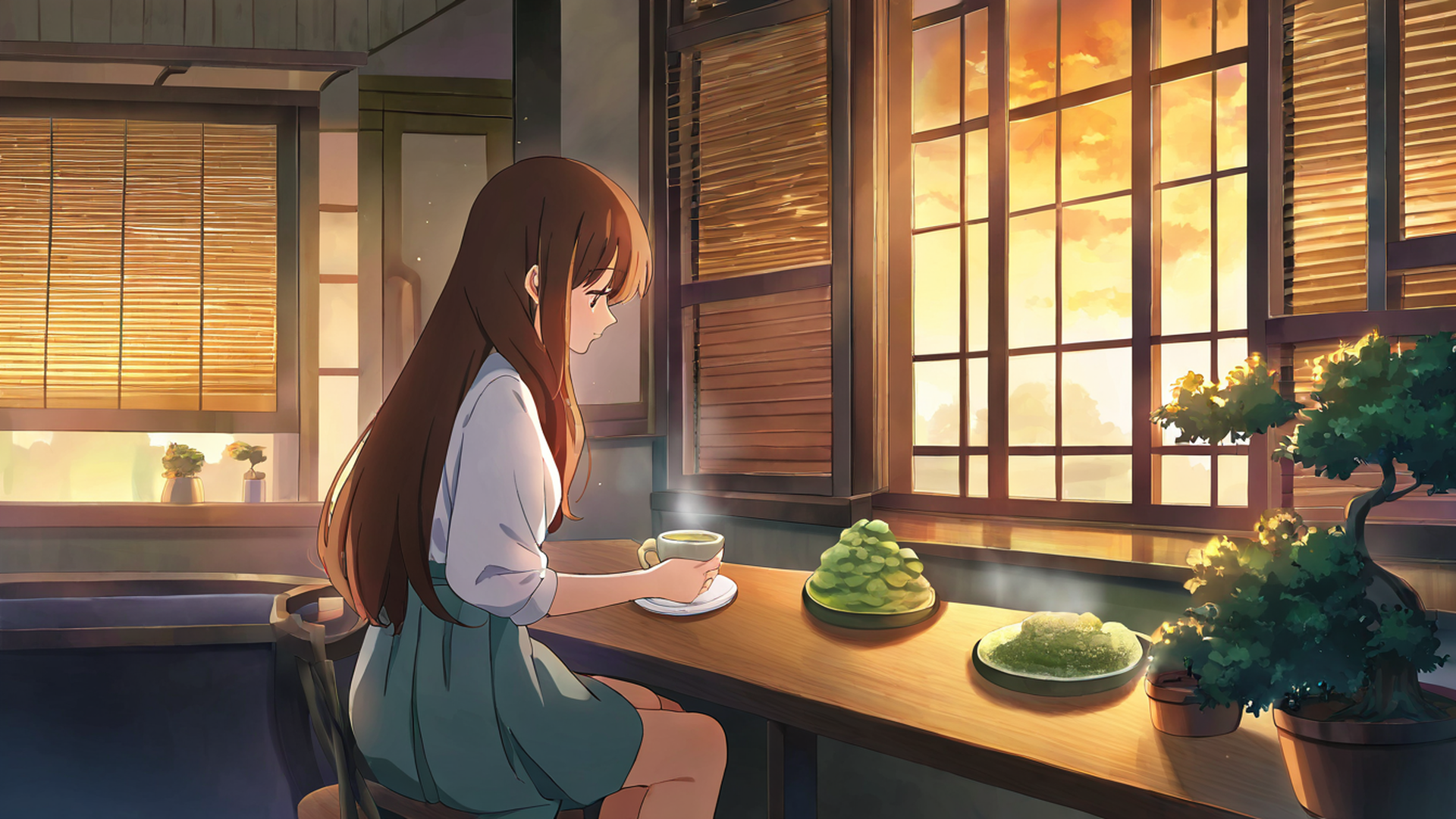 girl cafe japan lofi wallpaper