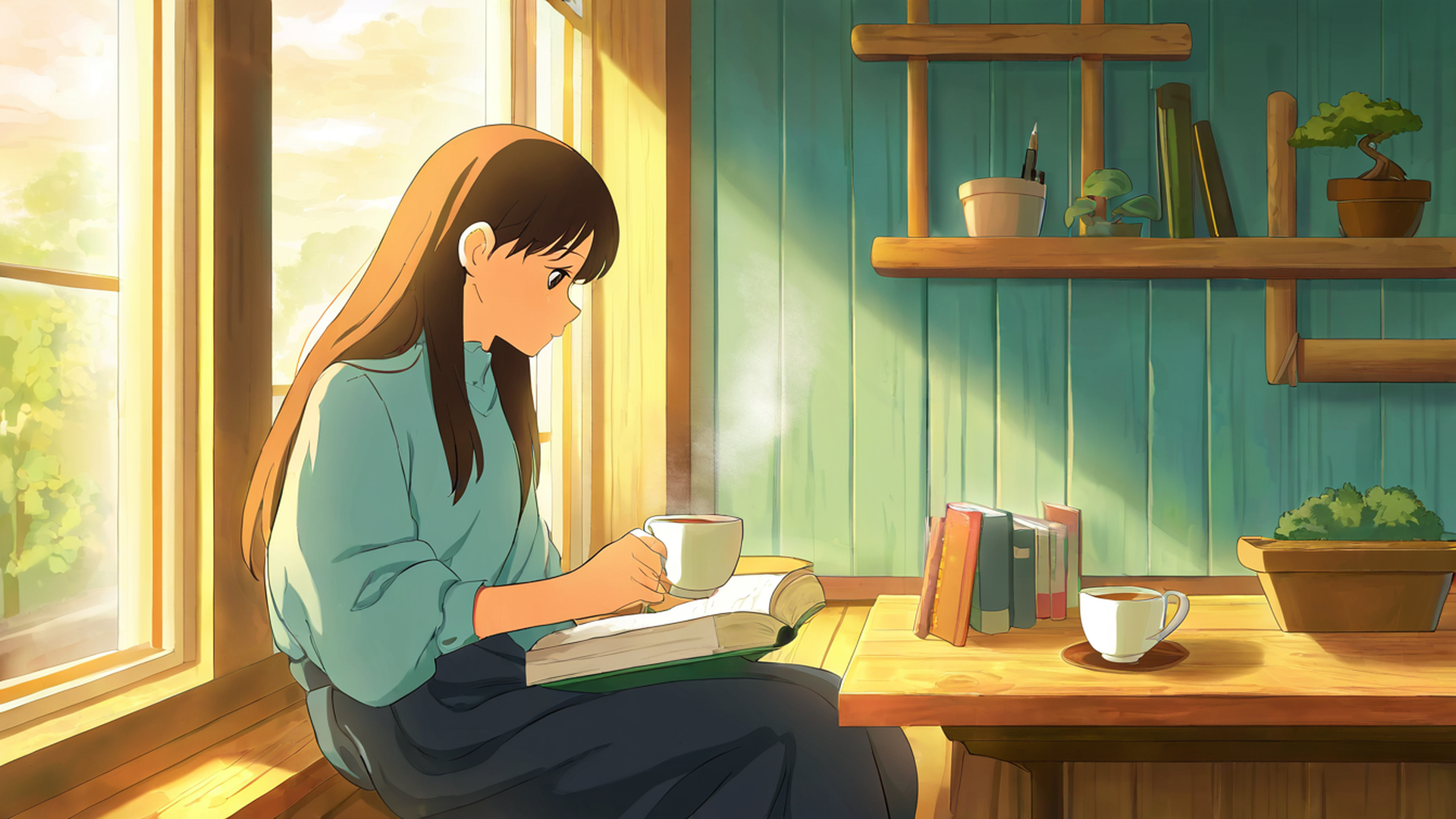 girl cafe japan lofi wallpaper
