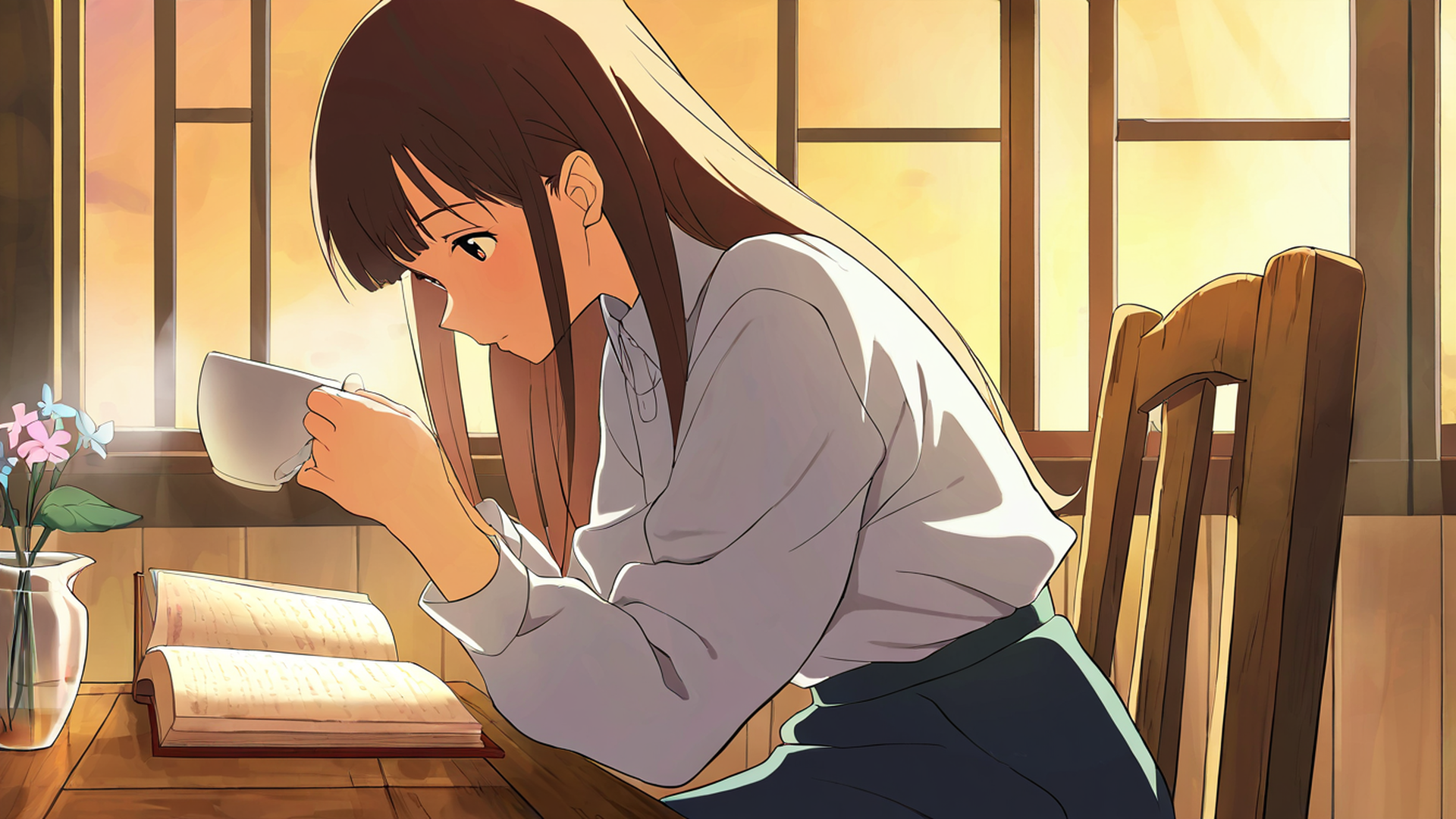 girl cafe japan lofi wallpaper