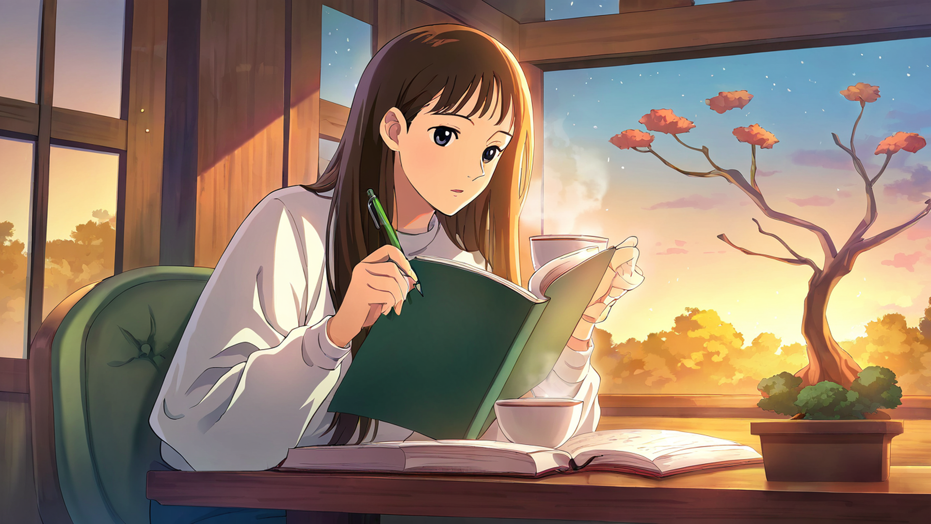 girl cafe japan lofi wallpaper