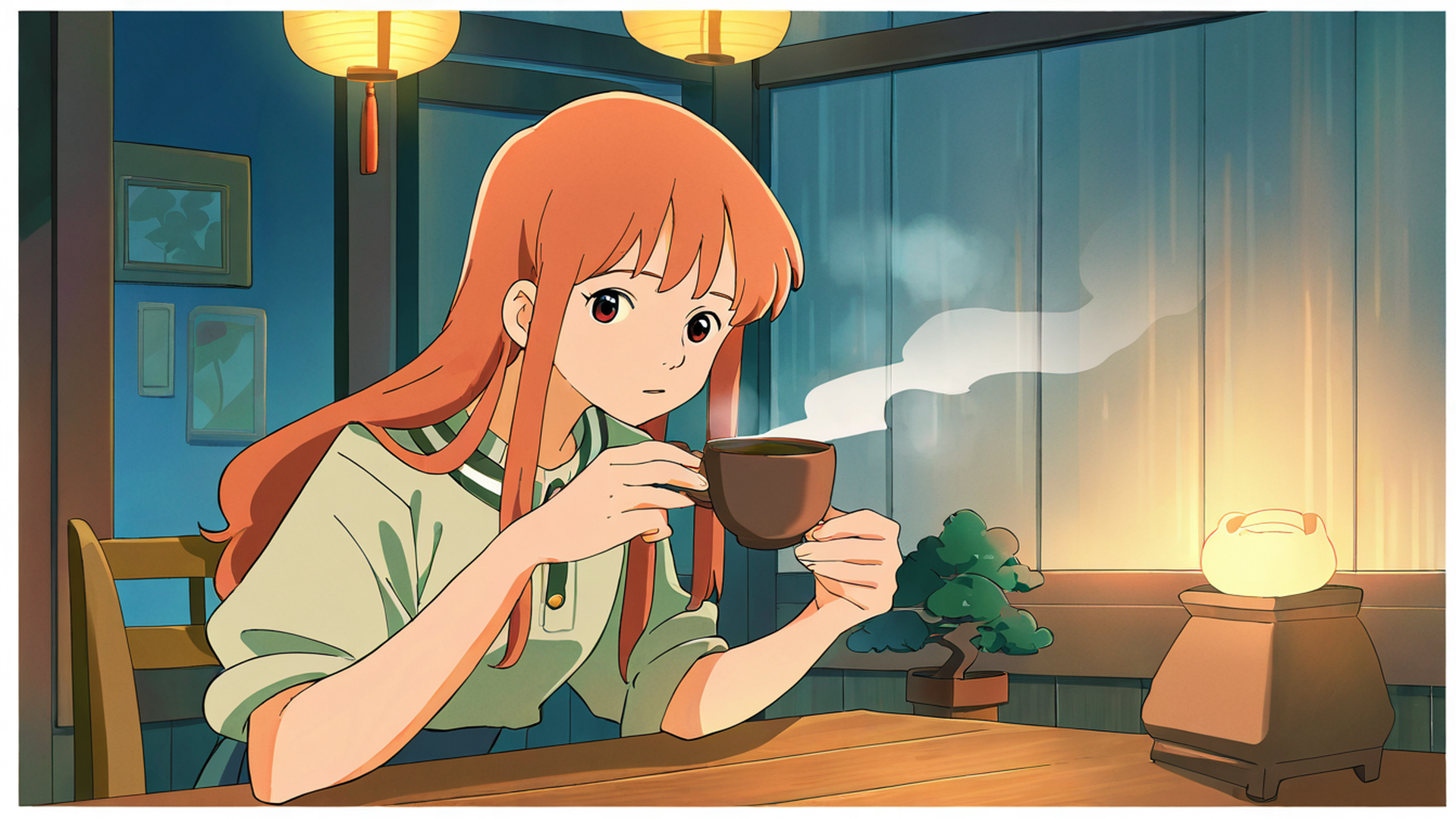 girl cafe japan lofi wallpaper