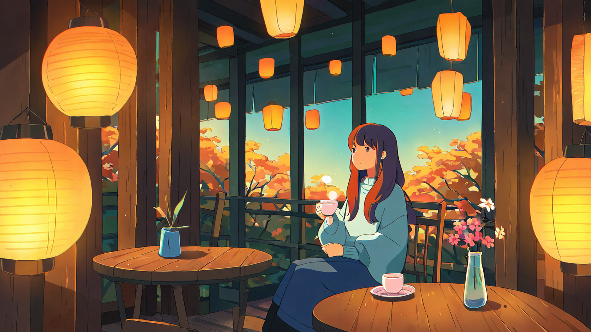 girl cafe japan lofi wallpaper