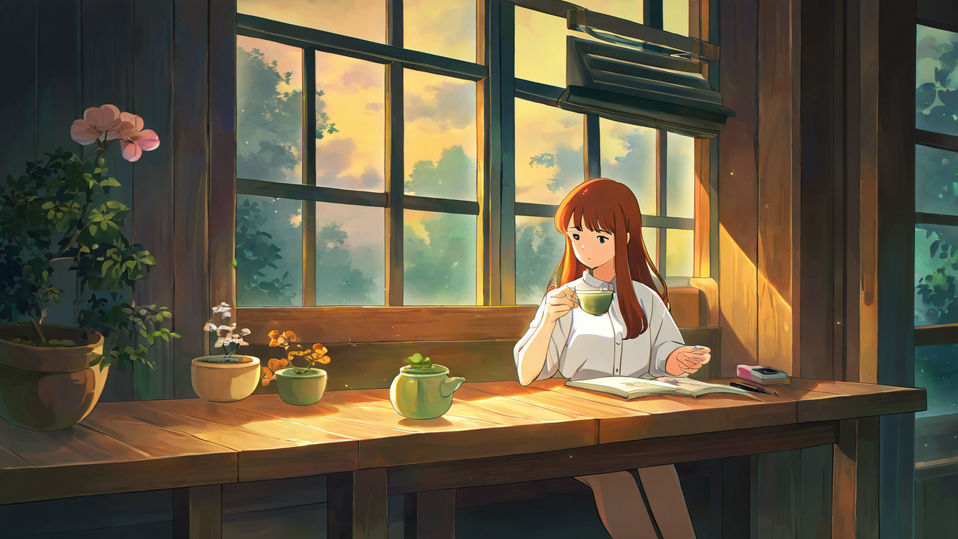 girl cafe japan lofi wallpaper