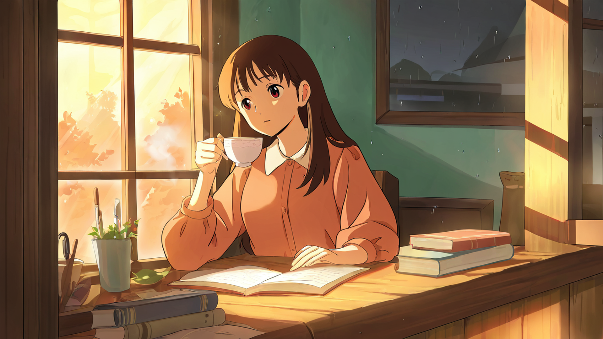 girl cafe japan lofi wallpaper