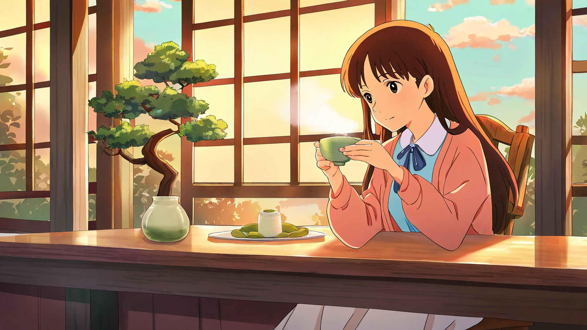 girl cafe japan lofi wallpaper
