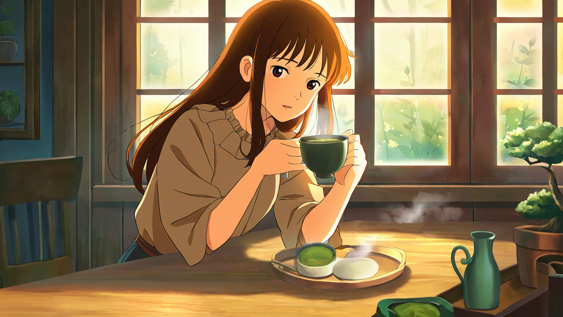girl cafe japan lofi wallpaper