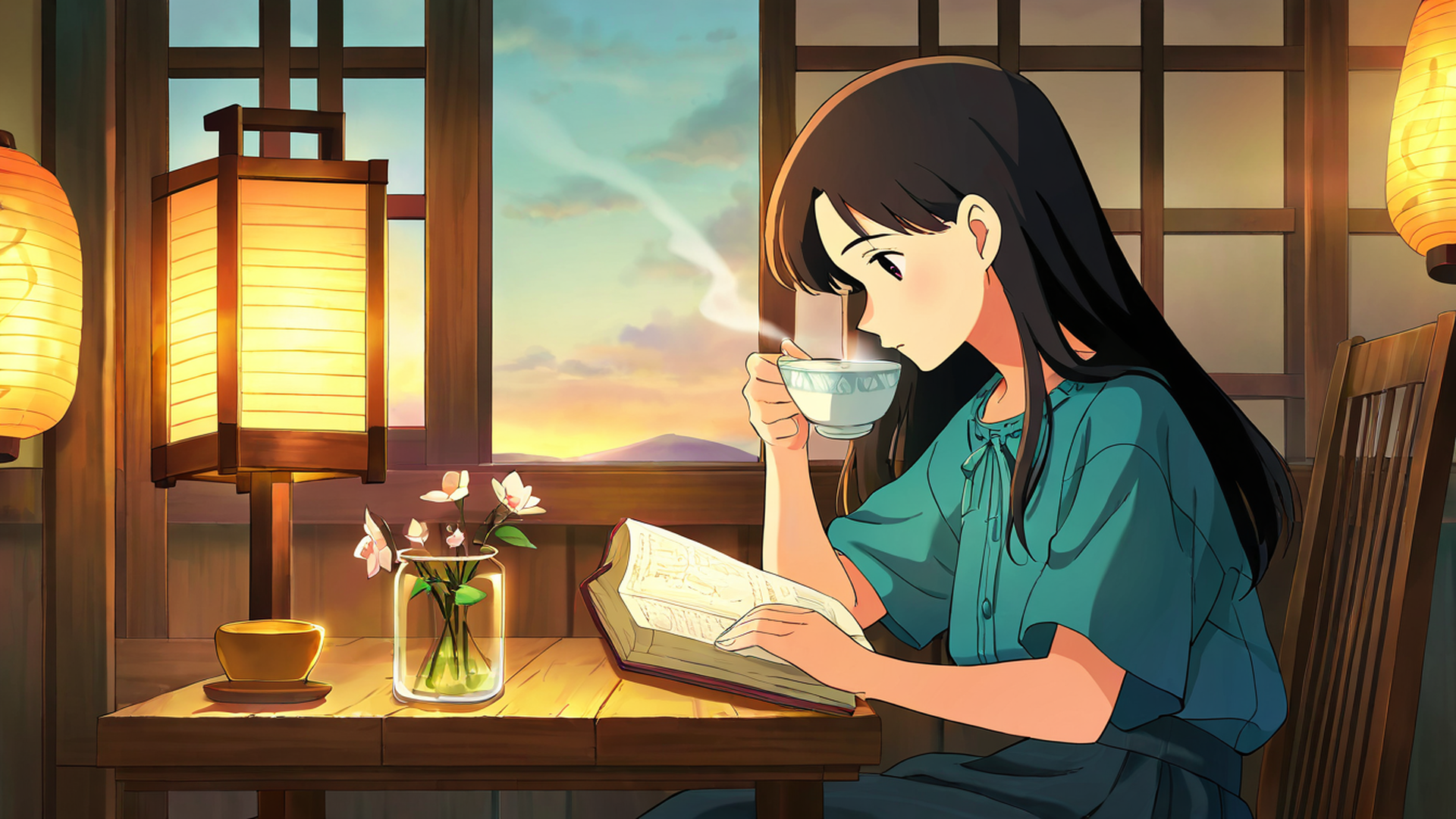 girl cafe japan lofi wallpaper