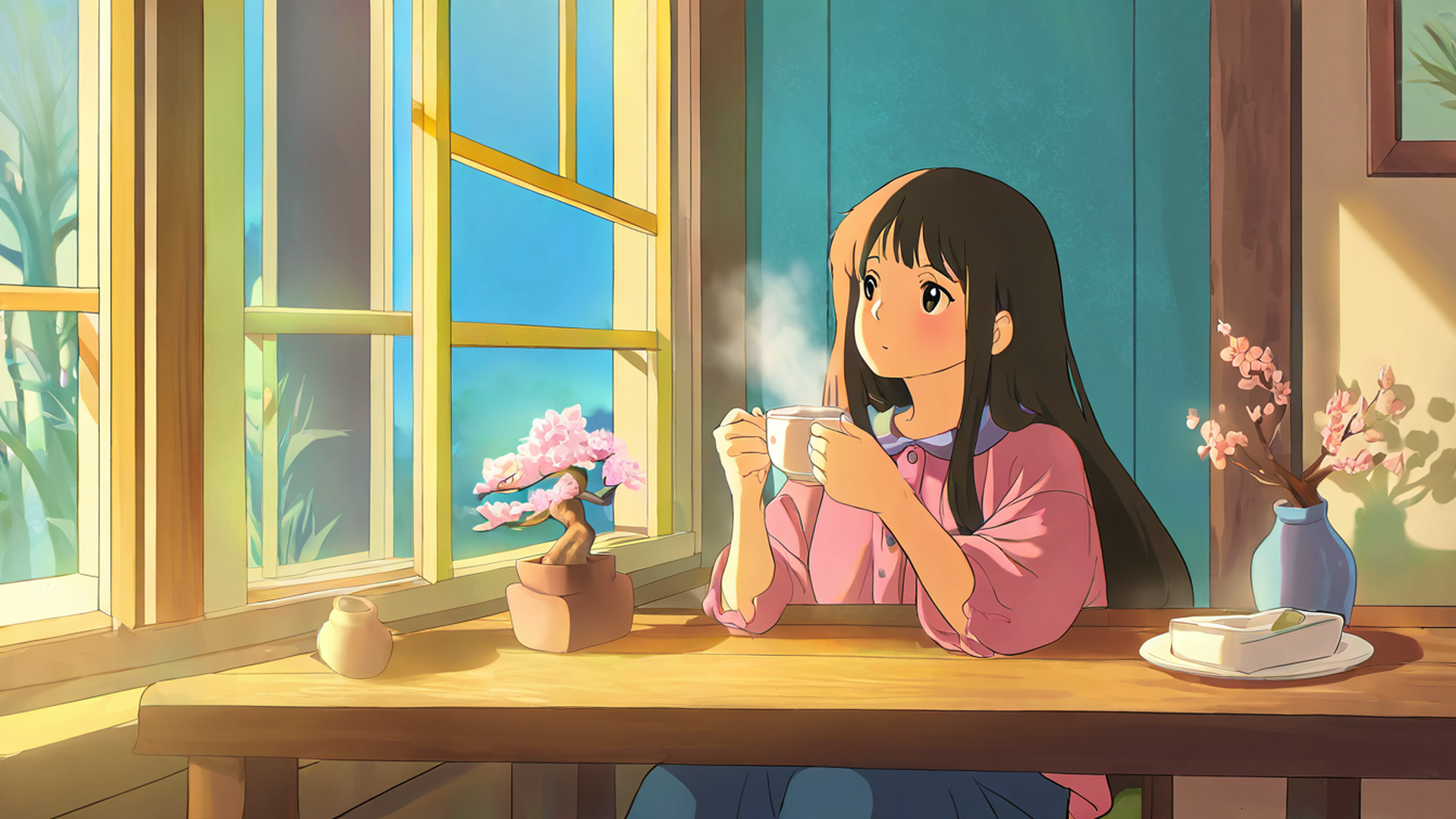 girl cafe japan lofi wallpaper