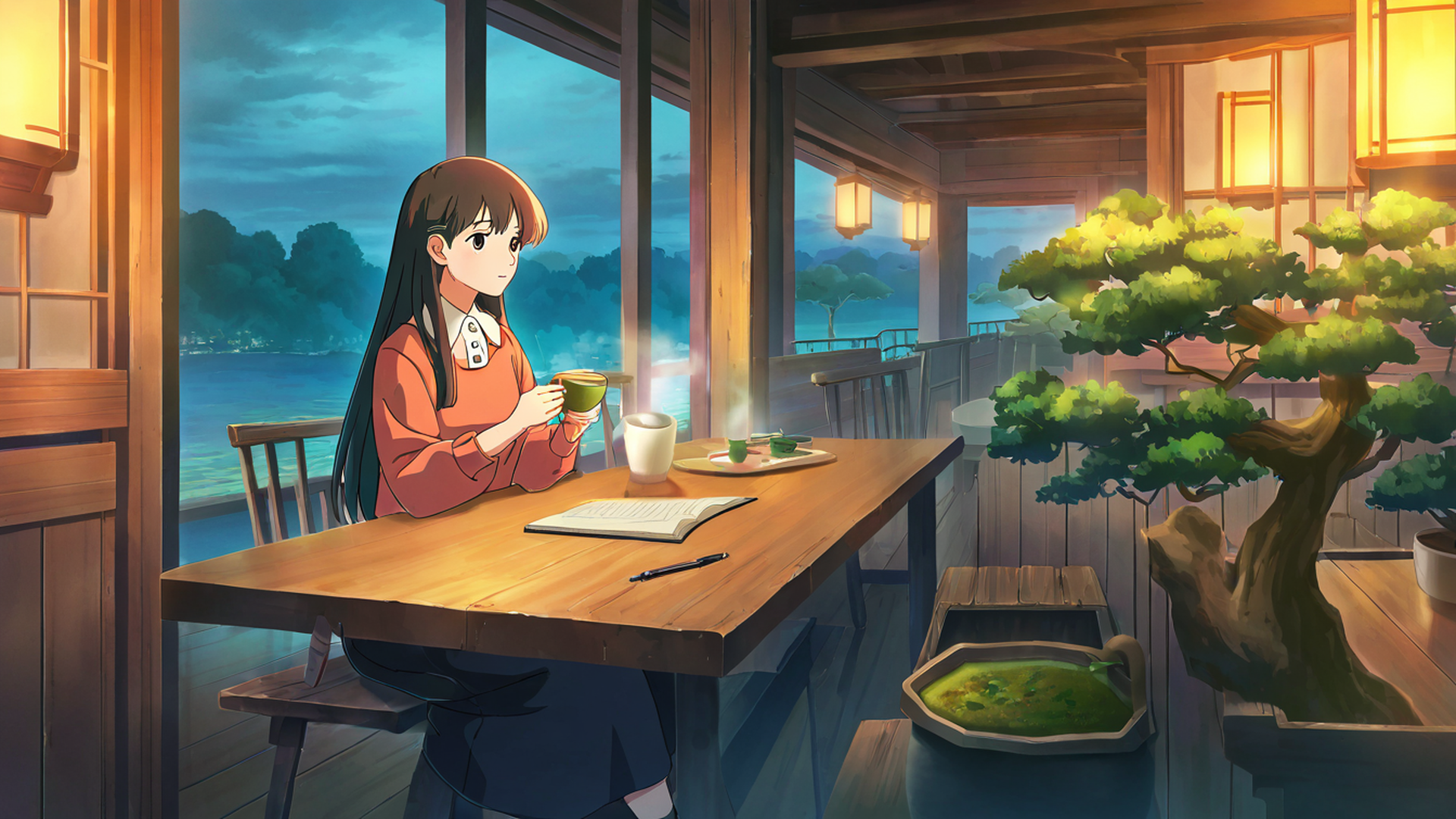 girl cafe japan lofi wallpaper
