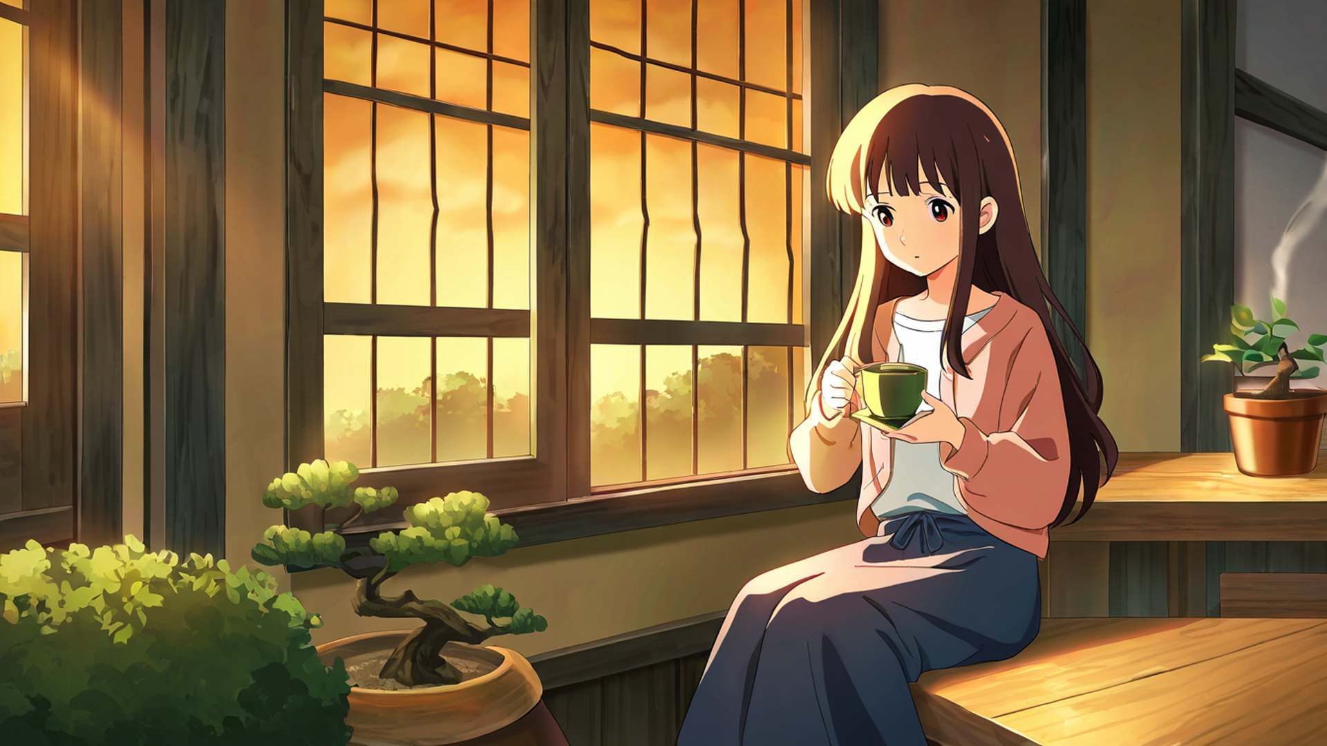 girl cafe japan lofi wallpaper