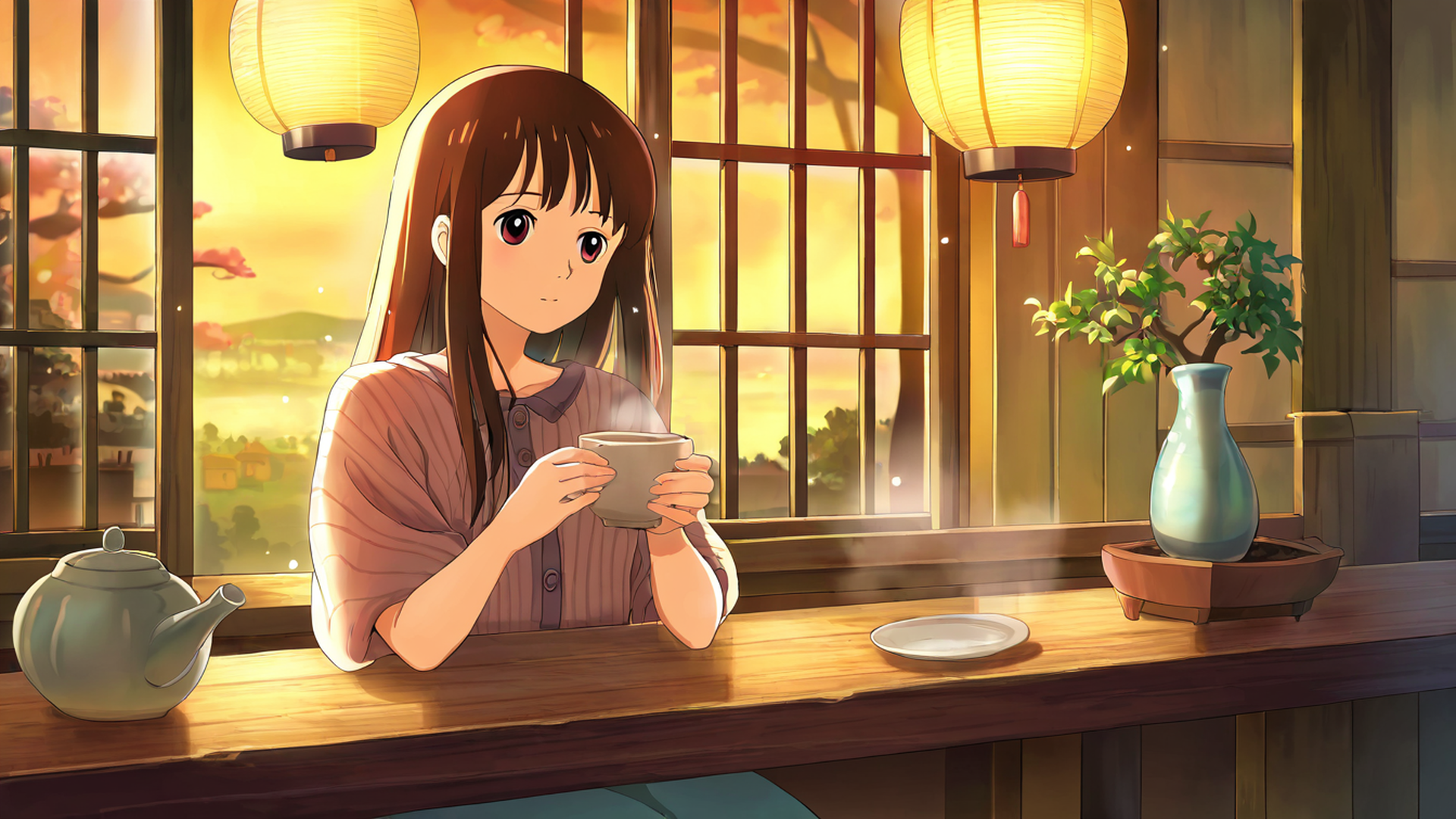 girl cafe japan lofi wallpaper