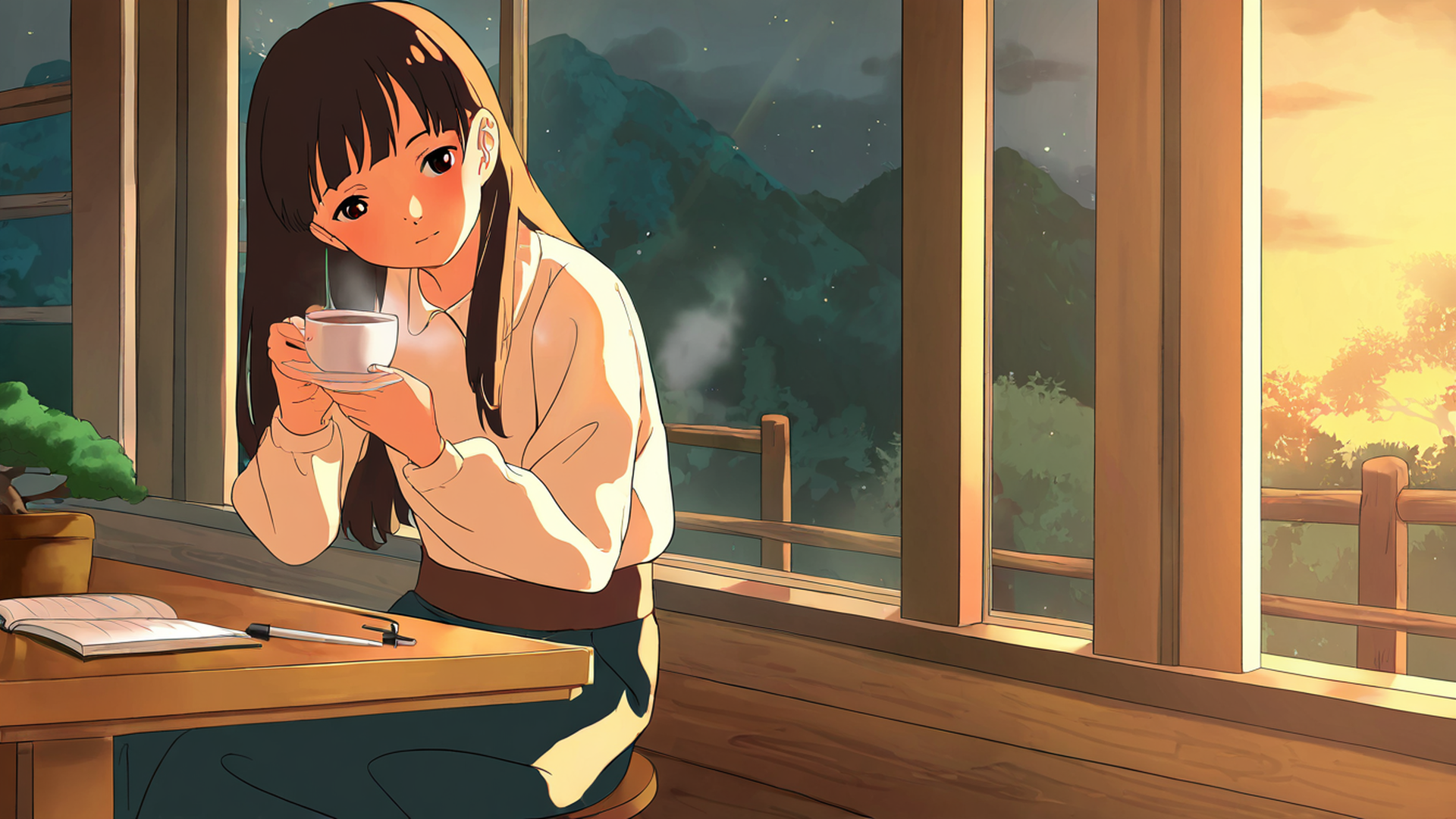 girl cafe japan lofi wallpaper