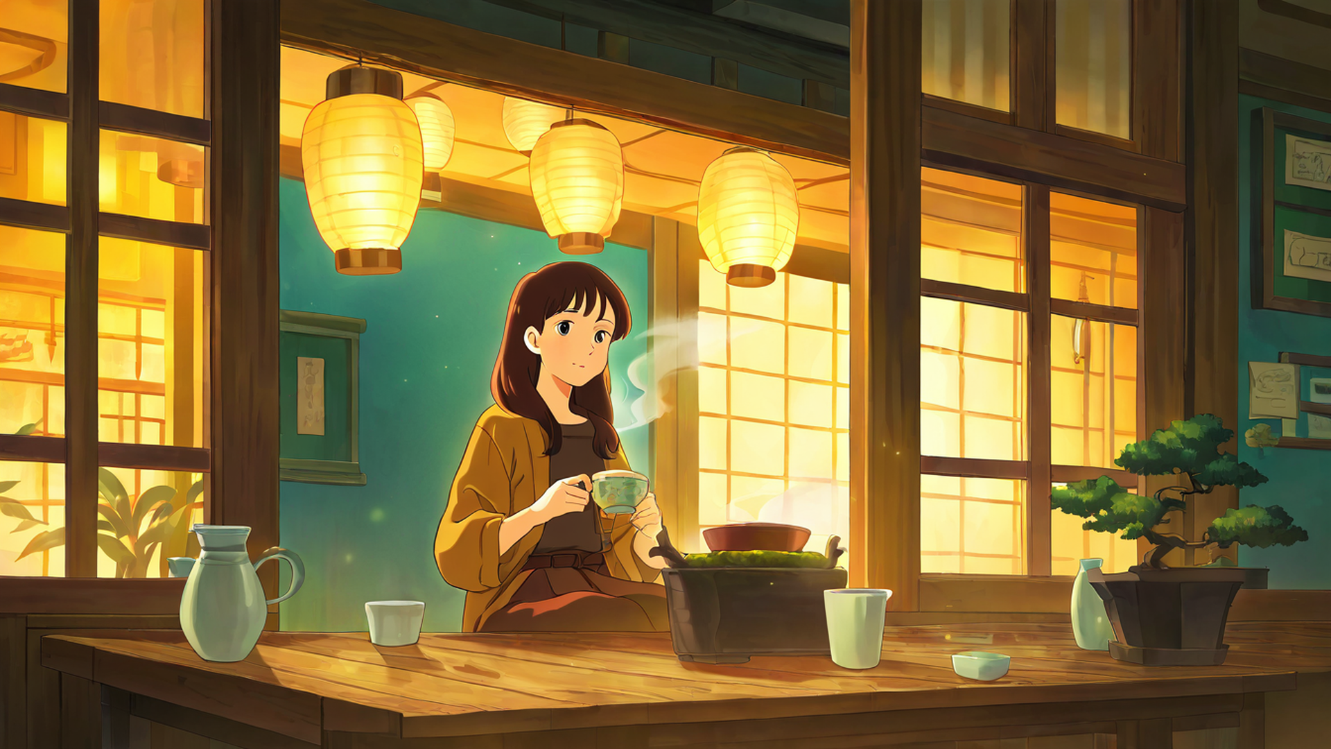 girl cafe japan lofi wallpaper