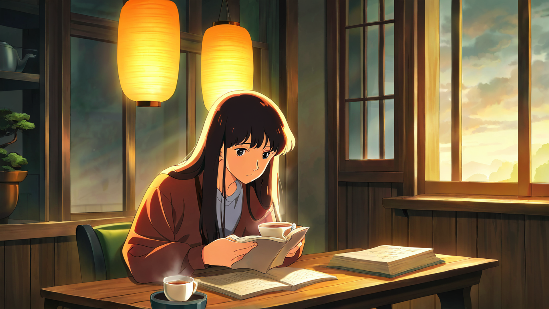 girl cafe japan lofi wallpaper