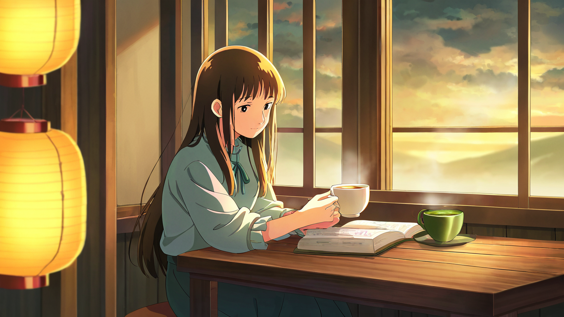 girl cafe japan lofi wallpaper