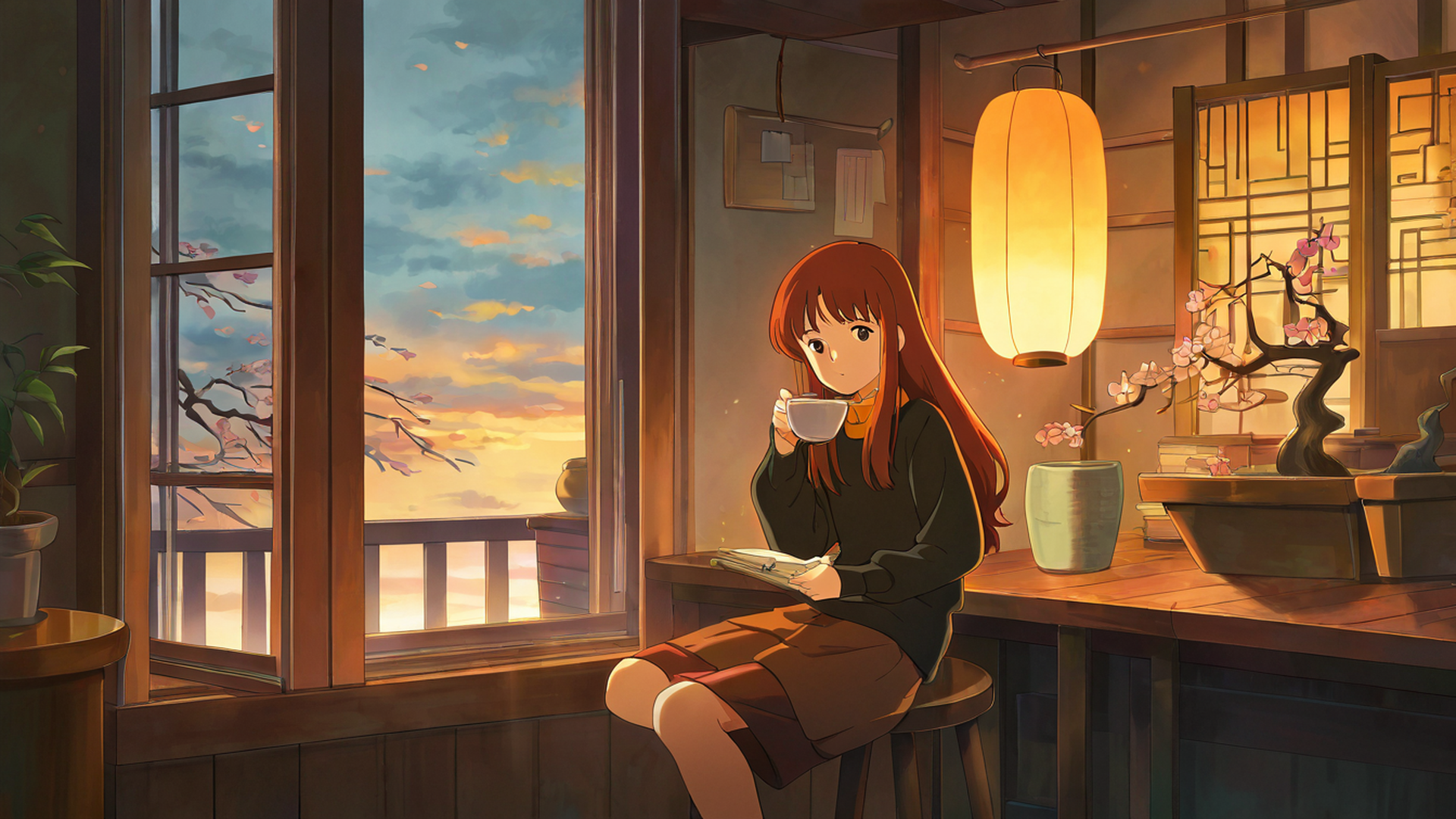 girl cafe japan lofi wallpaper